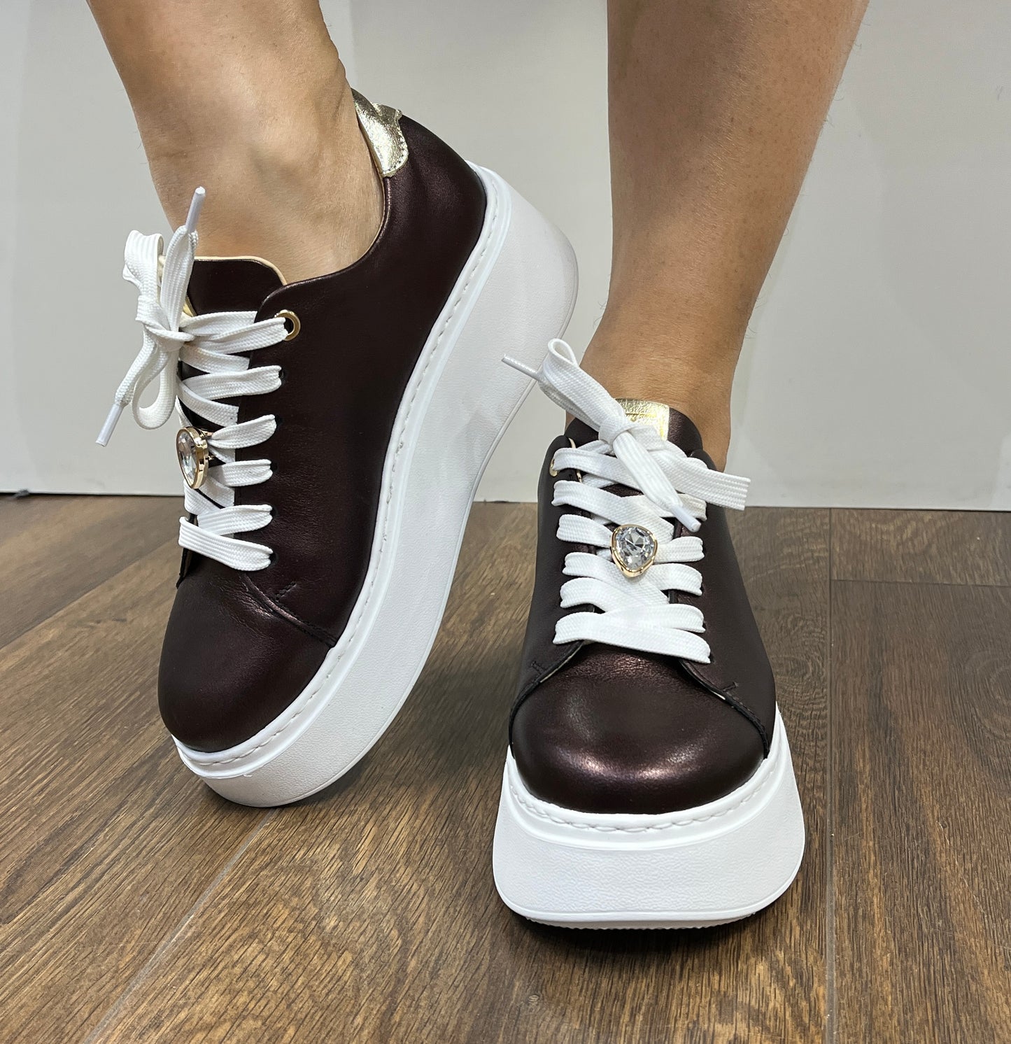 Bioeco by Arka 6587 2602+2094+1315 Metallic Burgundy Leather Trainers with Thick White Sole