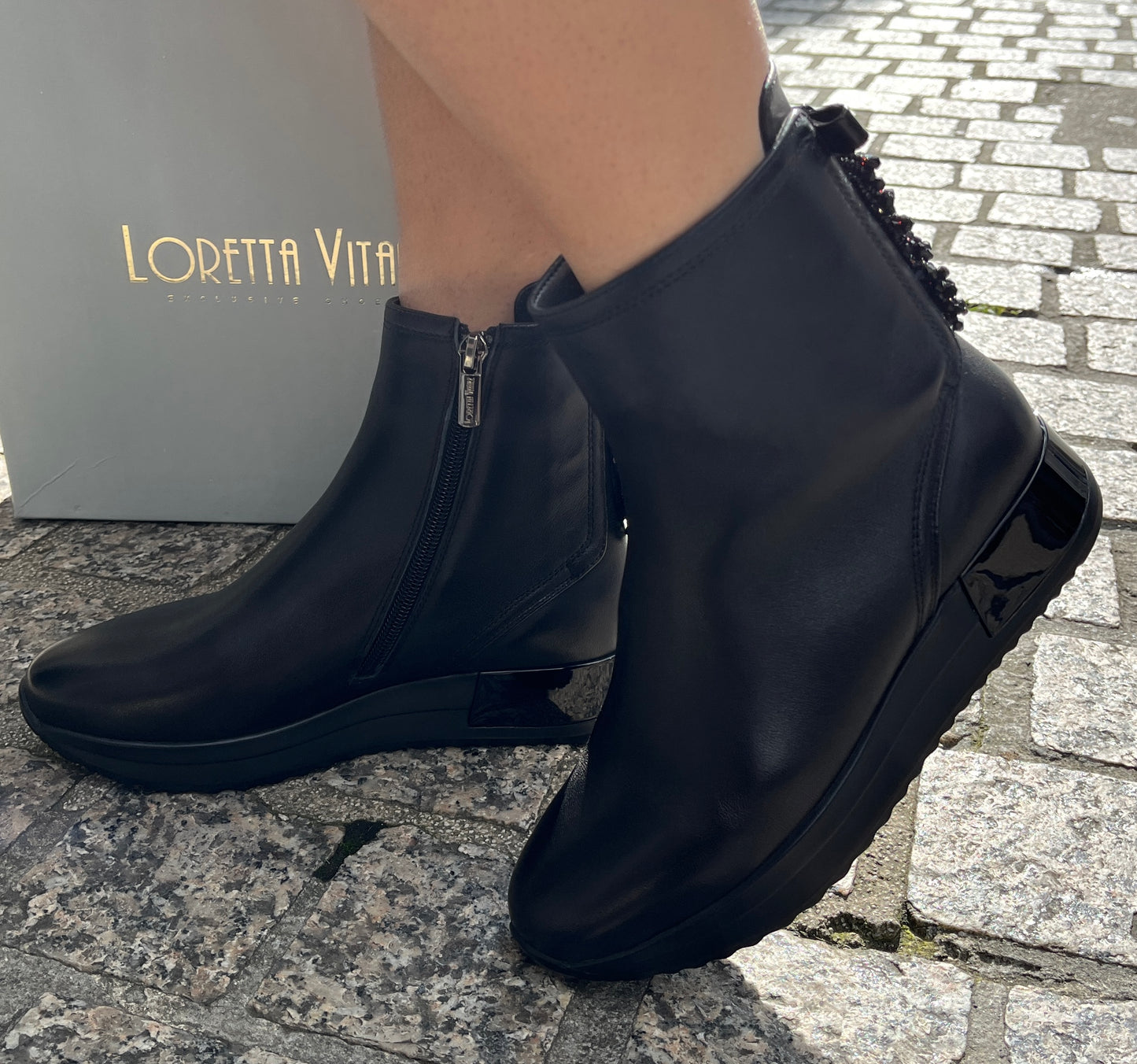 Loretta Vitale C2439104A Black Leather Ankle Boots