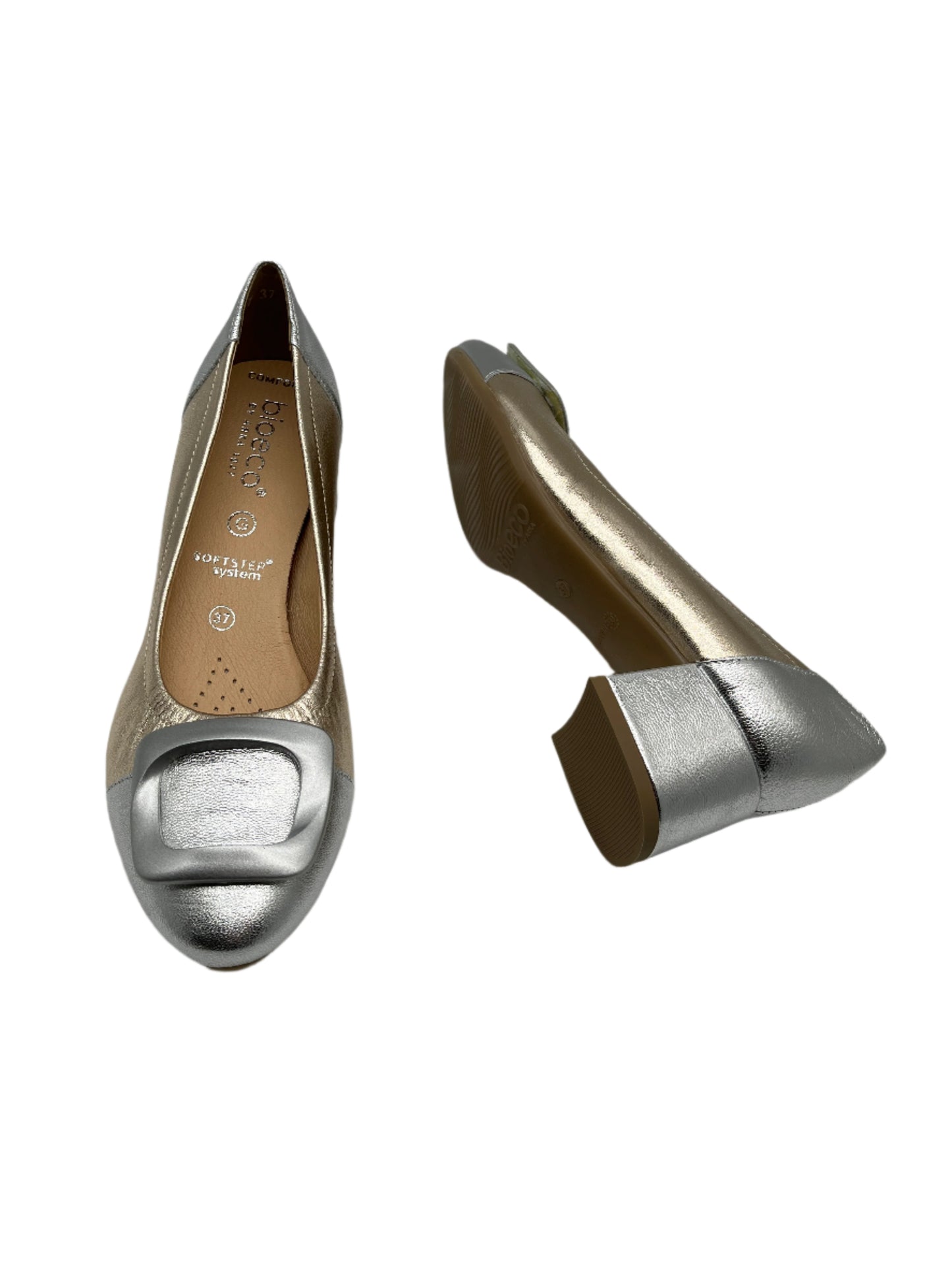 Bioeco by Arka 6631 2646+0583 Gold & Silver Multicoloured Leather Block Heels