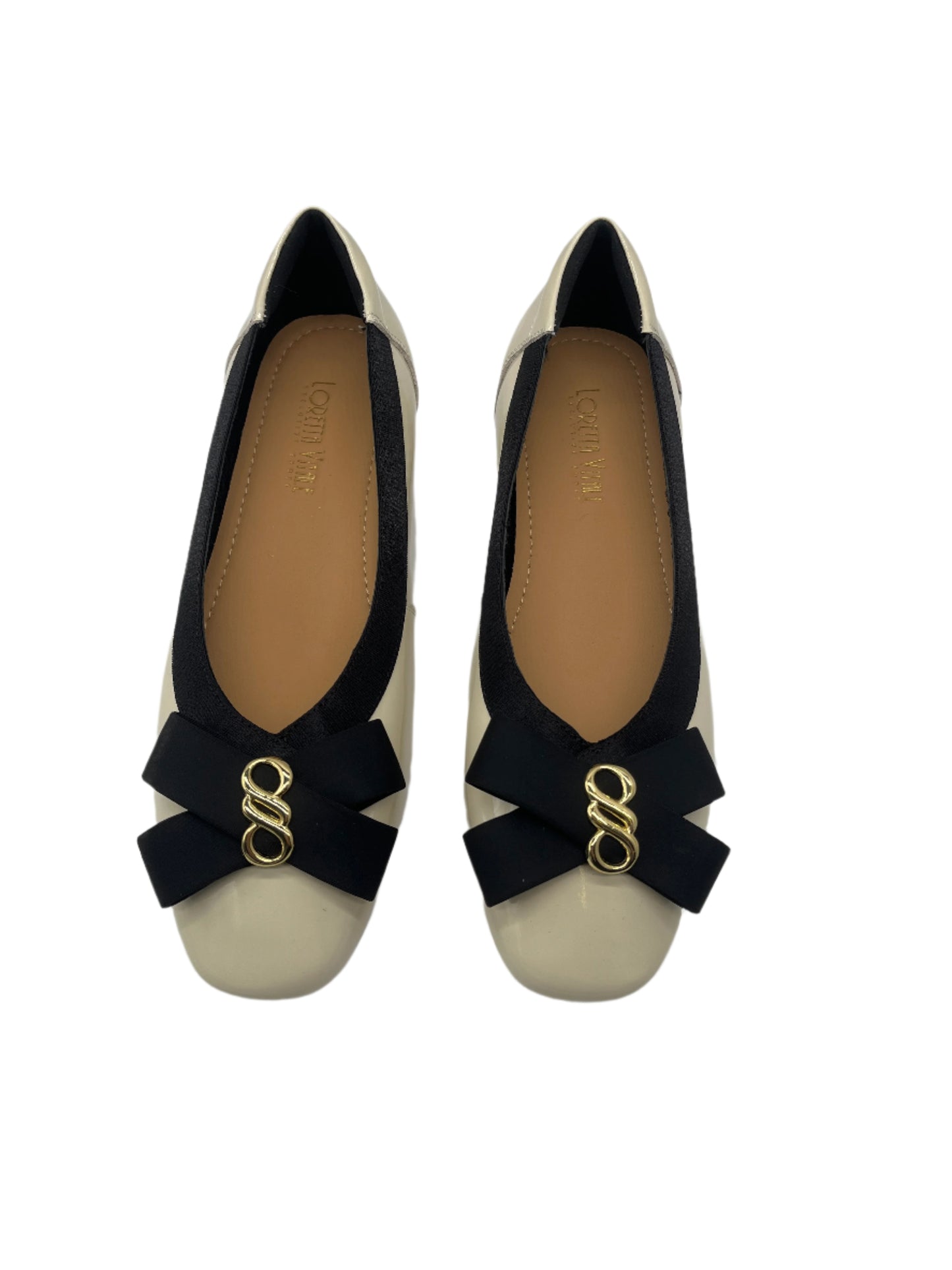 Loretta Vitale W5314 Beige Patent & Black Bow Slip On Shoes