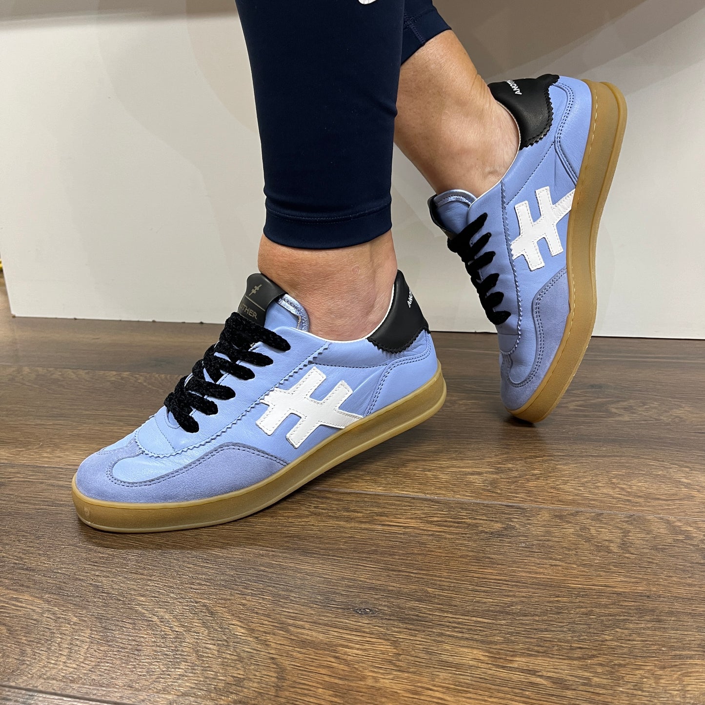 Another Trend A032V411 Blue Trainers with White Logo & Black Heel