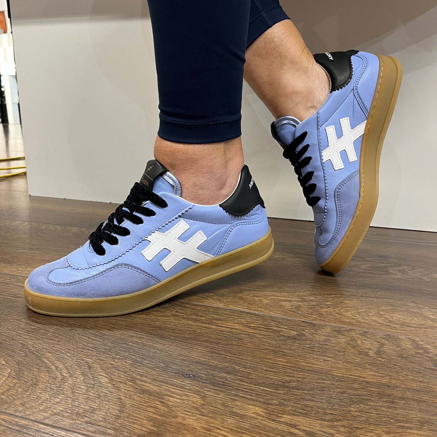 Another Trend A032V411 Blue Trainers with White Logo & Black Heel