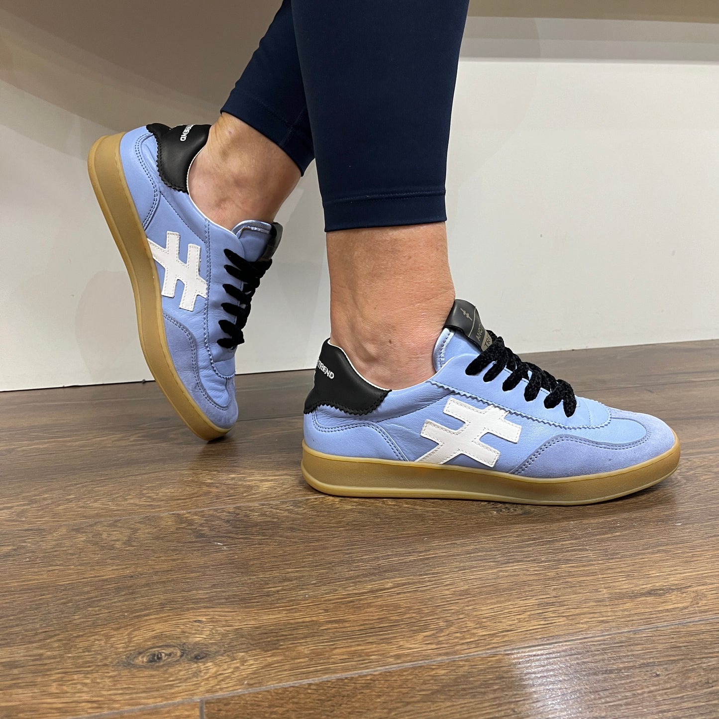 Another Trend A032V411 Blue Trainers with White Logo & Black Heel