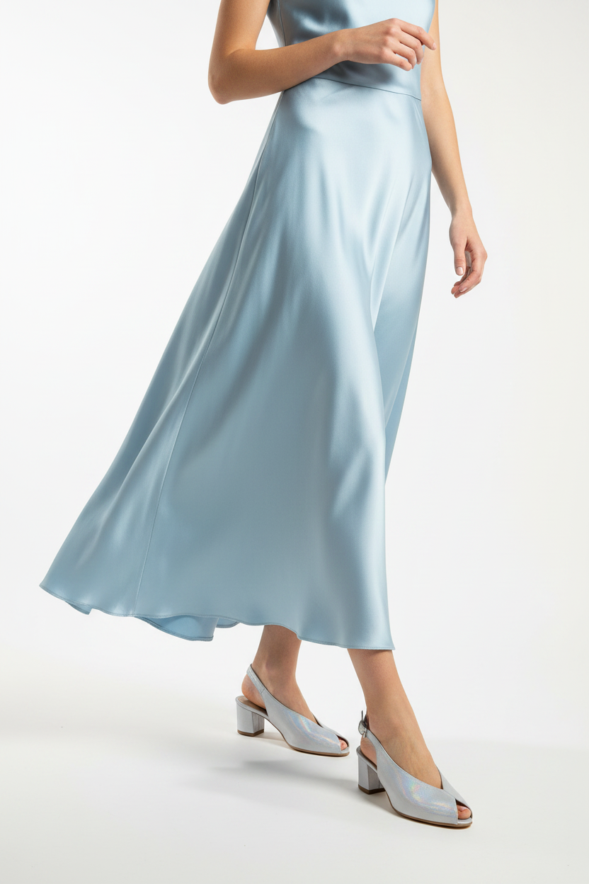 Emis S7372/F0320 553 Silver Slingback Block Heels with Peep Toe
