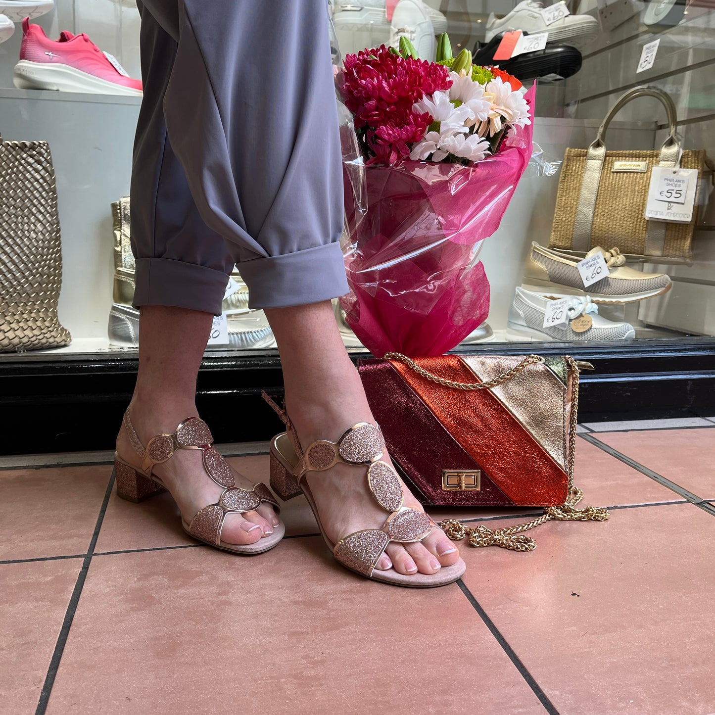 Marco Tozzi 2-28231-44 942 Rose Gold Combi Slingback Block Heel Sandals