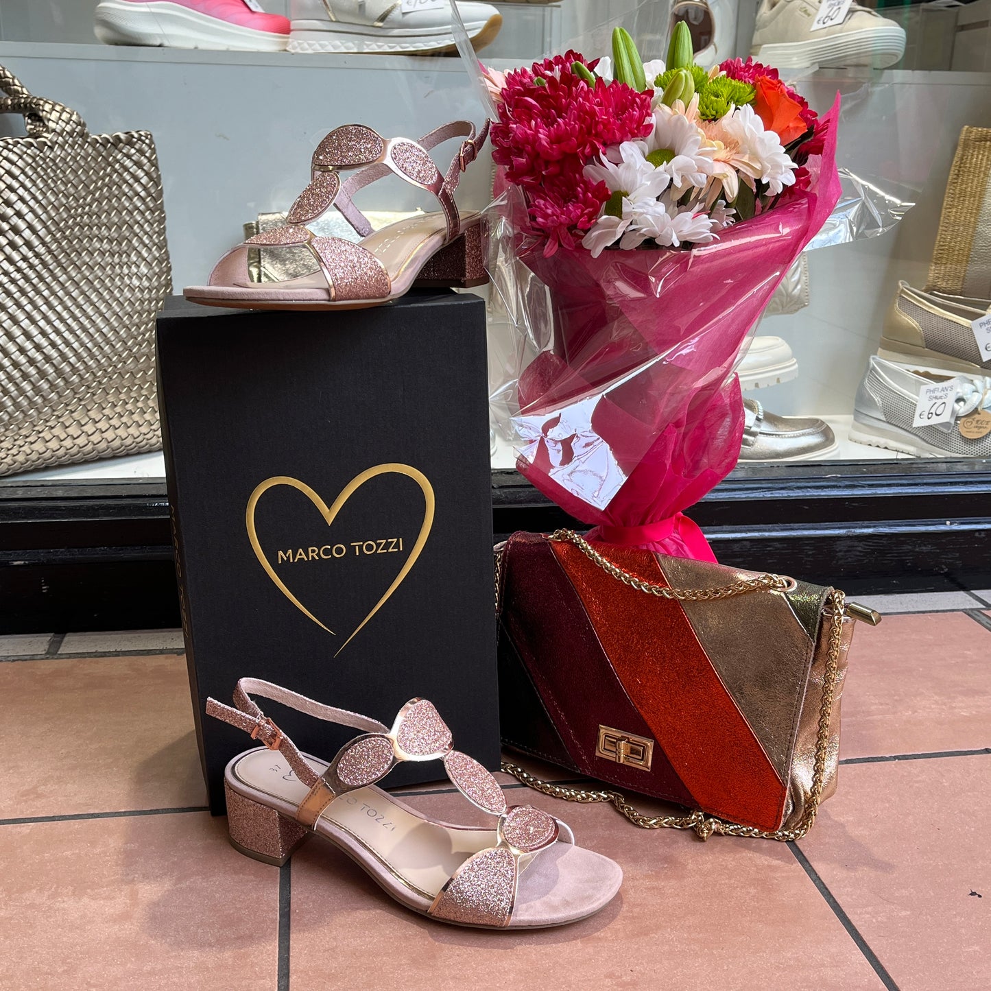Marco Tozzi 2-28231-44 942 Rose Gold Combi Slingback Block Heel Sandals