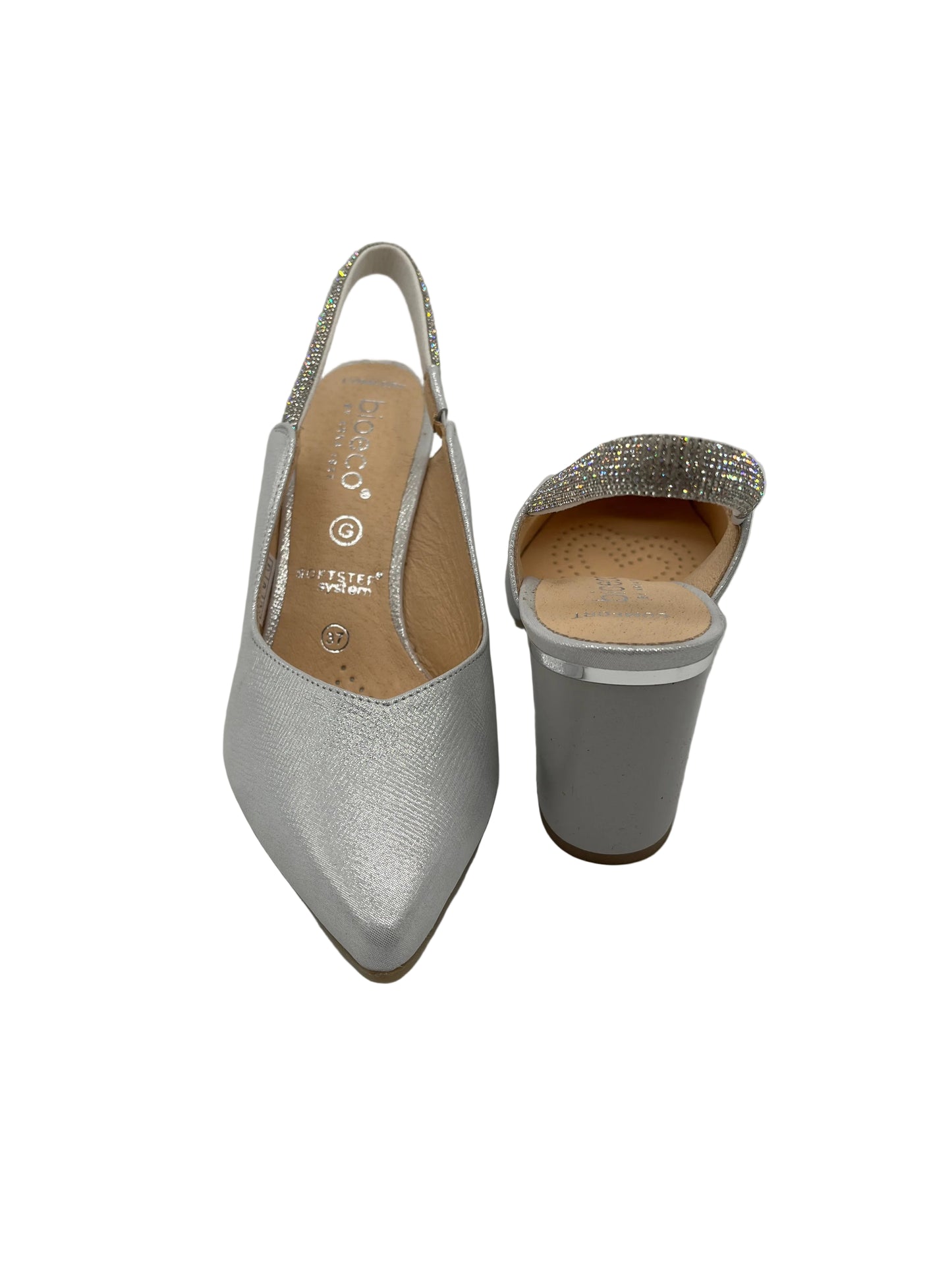 Bioeco by Arka 4186 2103+1661 Silver Shimmer Block Heels with Diamonte Strap