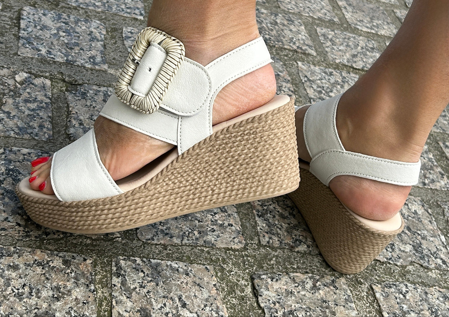 Gabor 84.771.20 Latte Cream F Fit Wedge Slingback Sandals