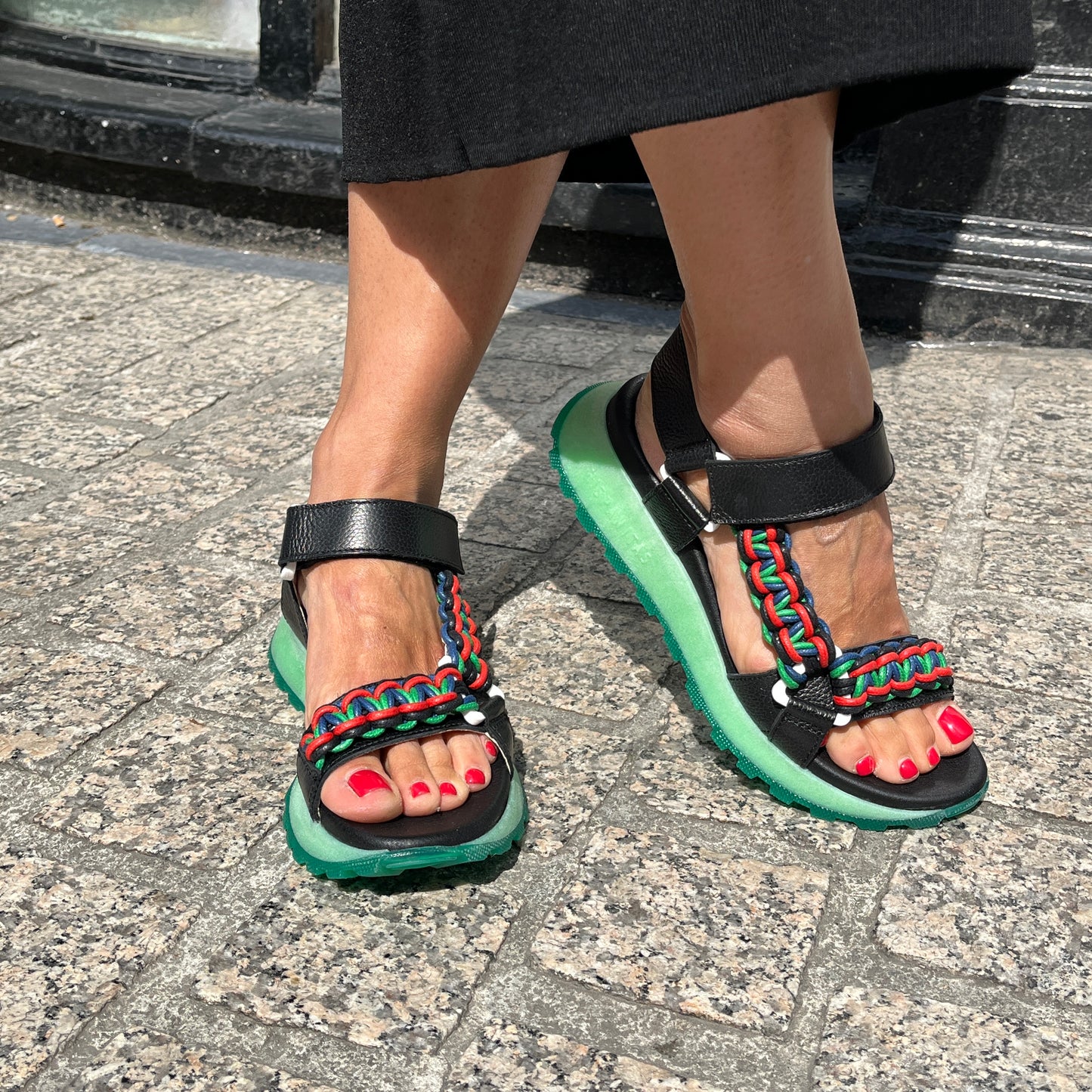 Hispanitas HV253898 Black & Green Combi Velcro Sandals