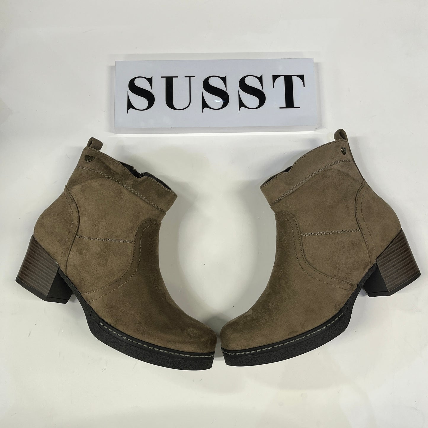 Susst Dakota24 Taupe Micro Block Heel Ankle Boots