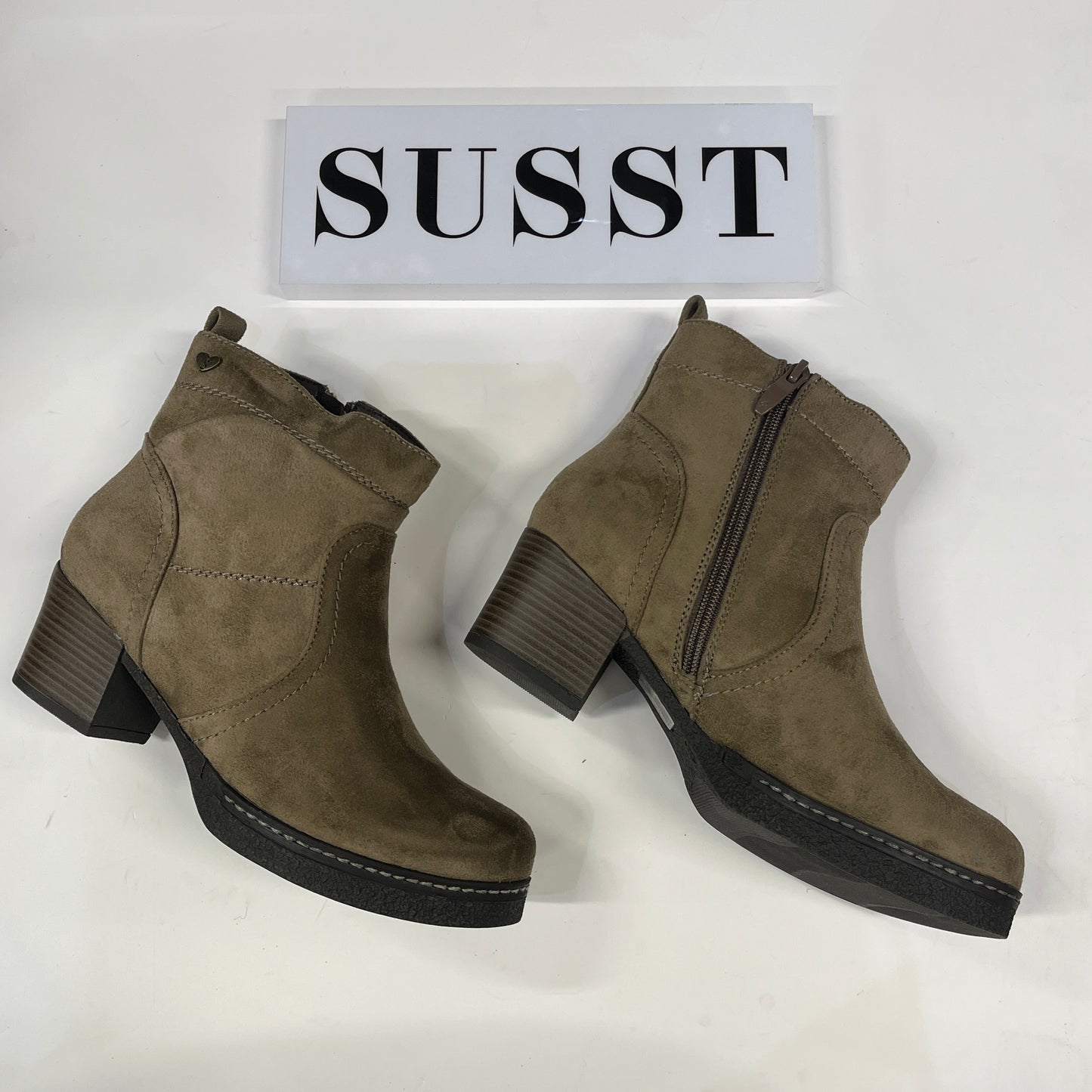Susst Dakota24 Taupe Micro Block Heel Ankle Boots