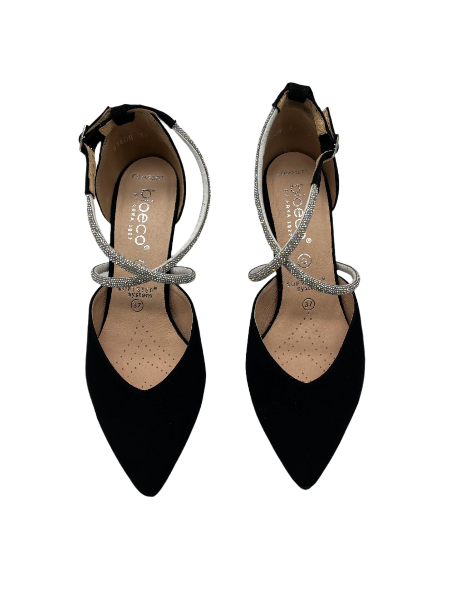Bioeco by Arka 4216 0026+1430+1661 G Fit Black Suede Heels with Diamonte Straps