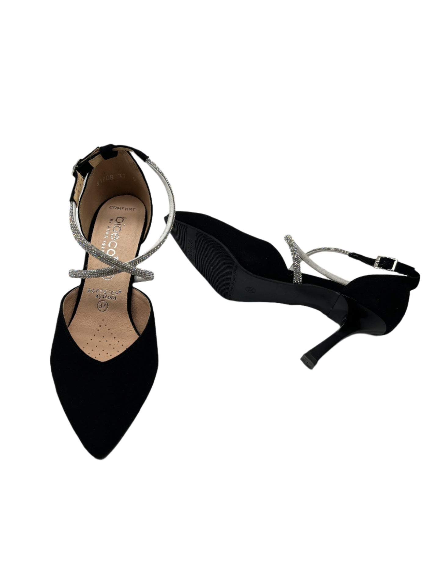 Bioeco by Arka 4216 0026+1430+1661 G Fit Black Suede Heels with Diamonte Straps