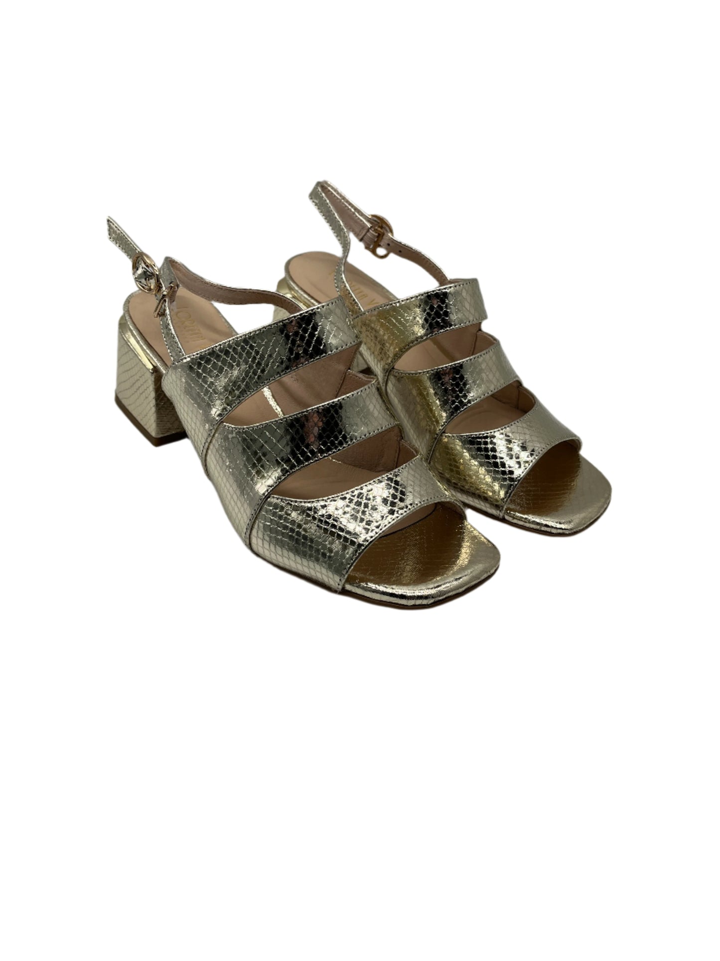 Loretta Vitale C3829 Gold Block Heel Slingback Sandals