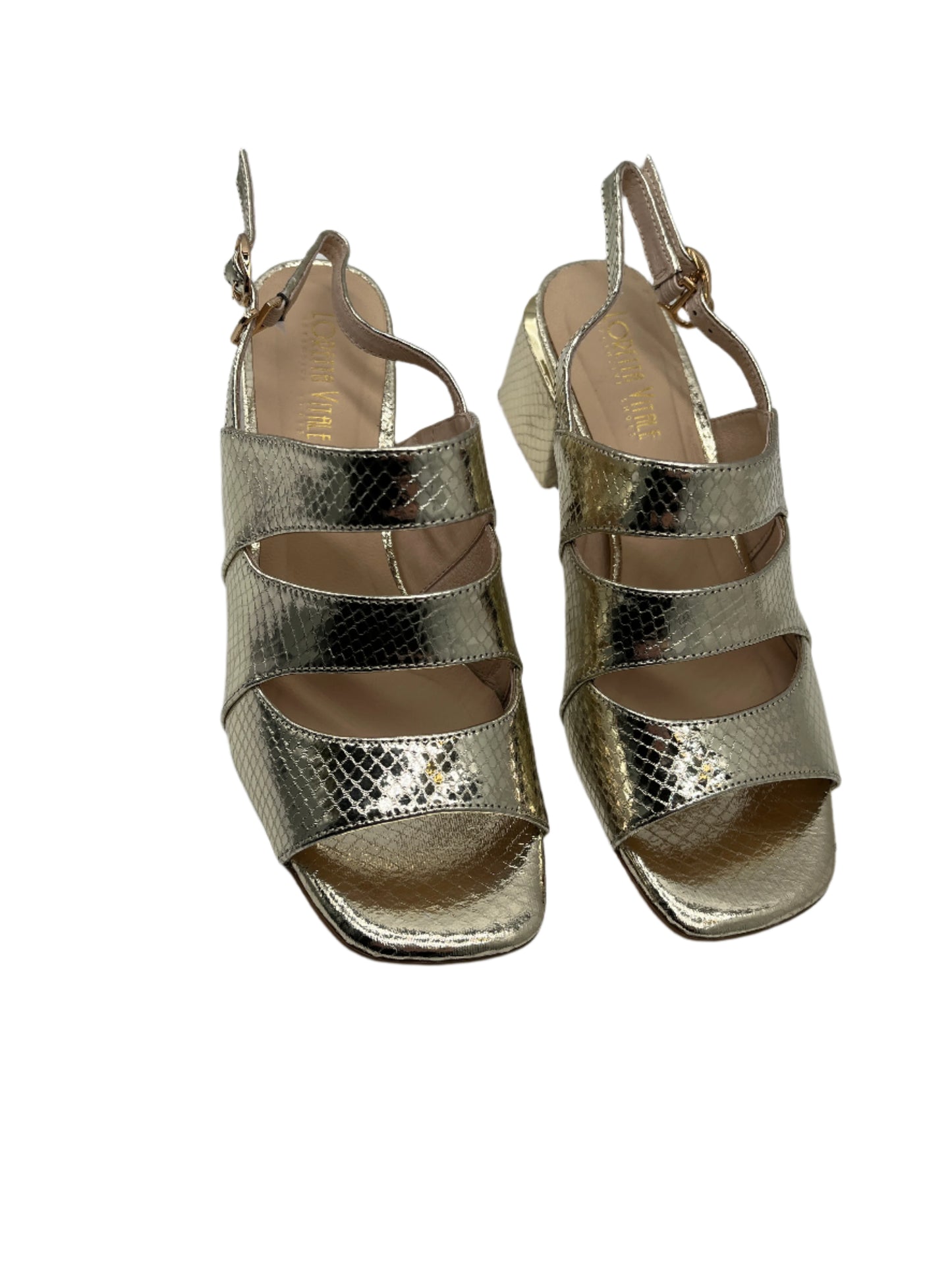 Loretta Vitale C3829 Gold Block Heel Slingback Sandals
