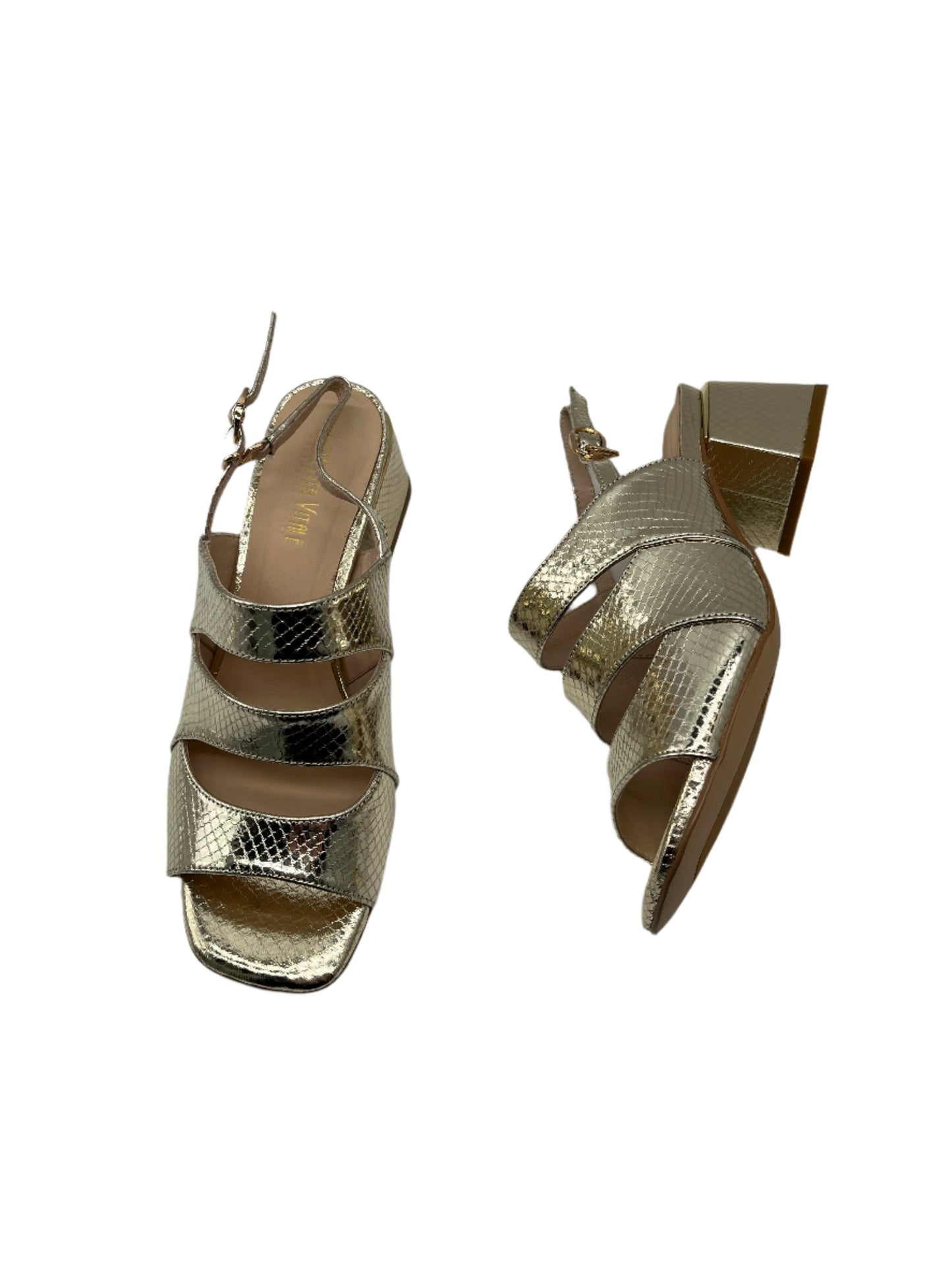Loretta Vitale C3829 Gold Block Heel Slingback Sandals