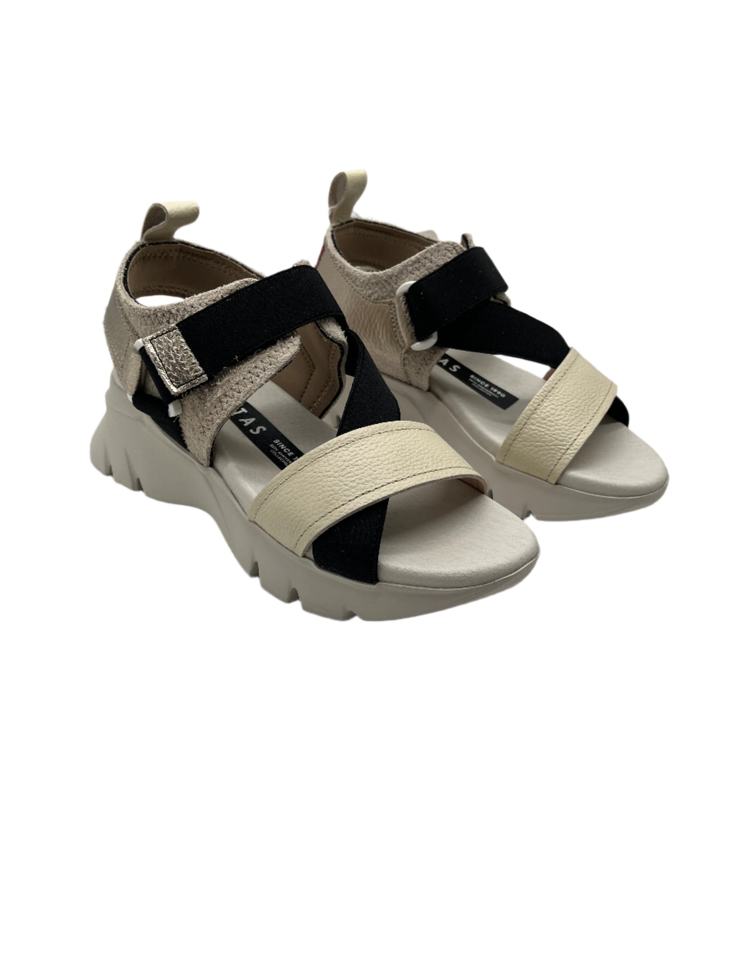 Hispanitas HV254007 Black, Cream Latte & Gold Combi Velcro Sandals