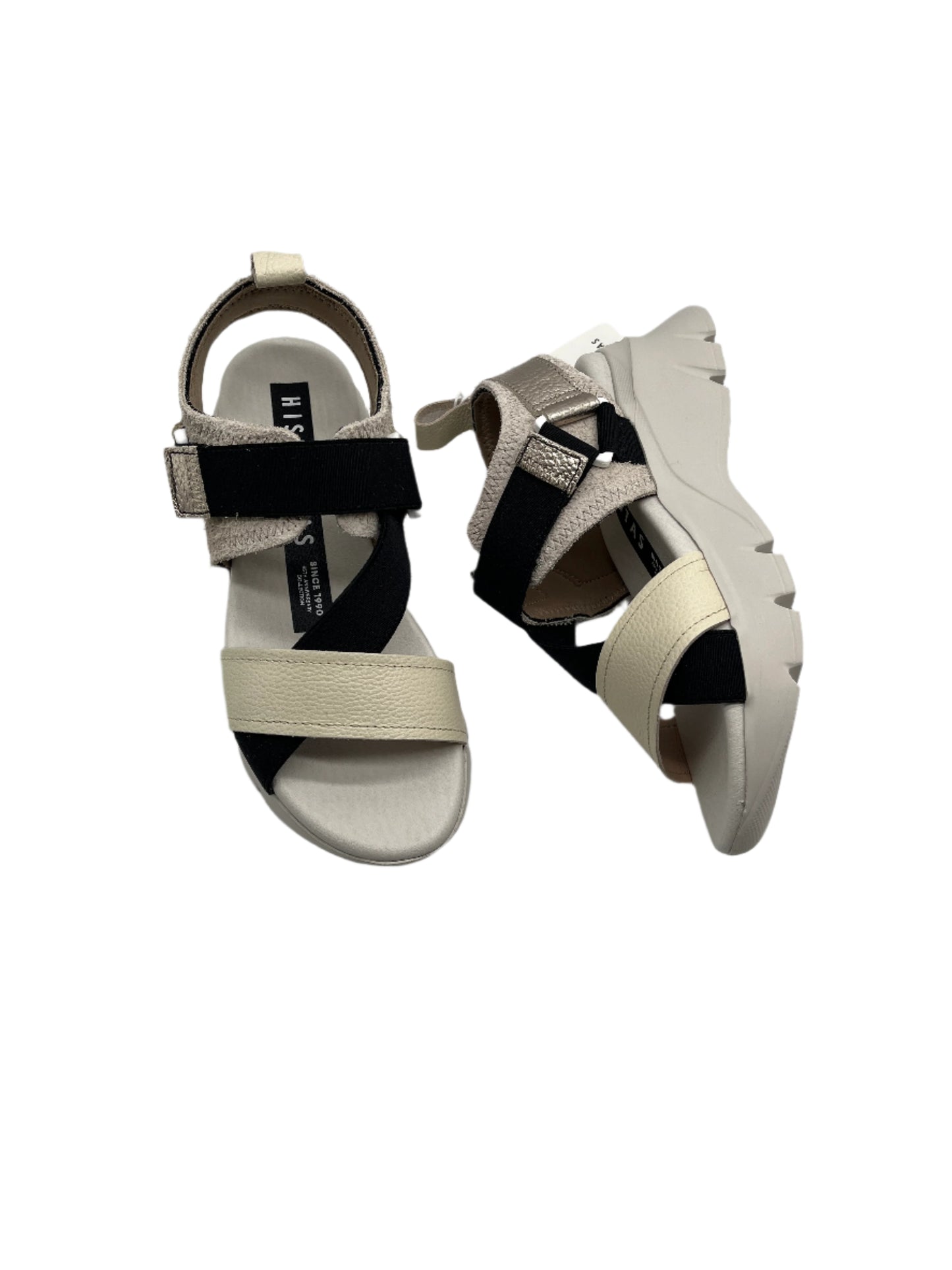 Hispanitas HV254007 Black, Cream Latte & Gold Combi Velcro Sandals