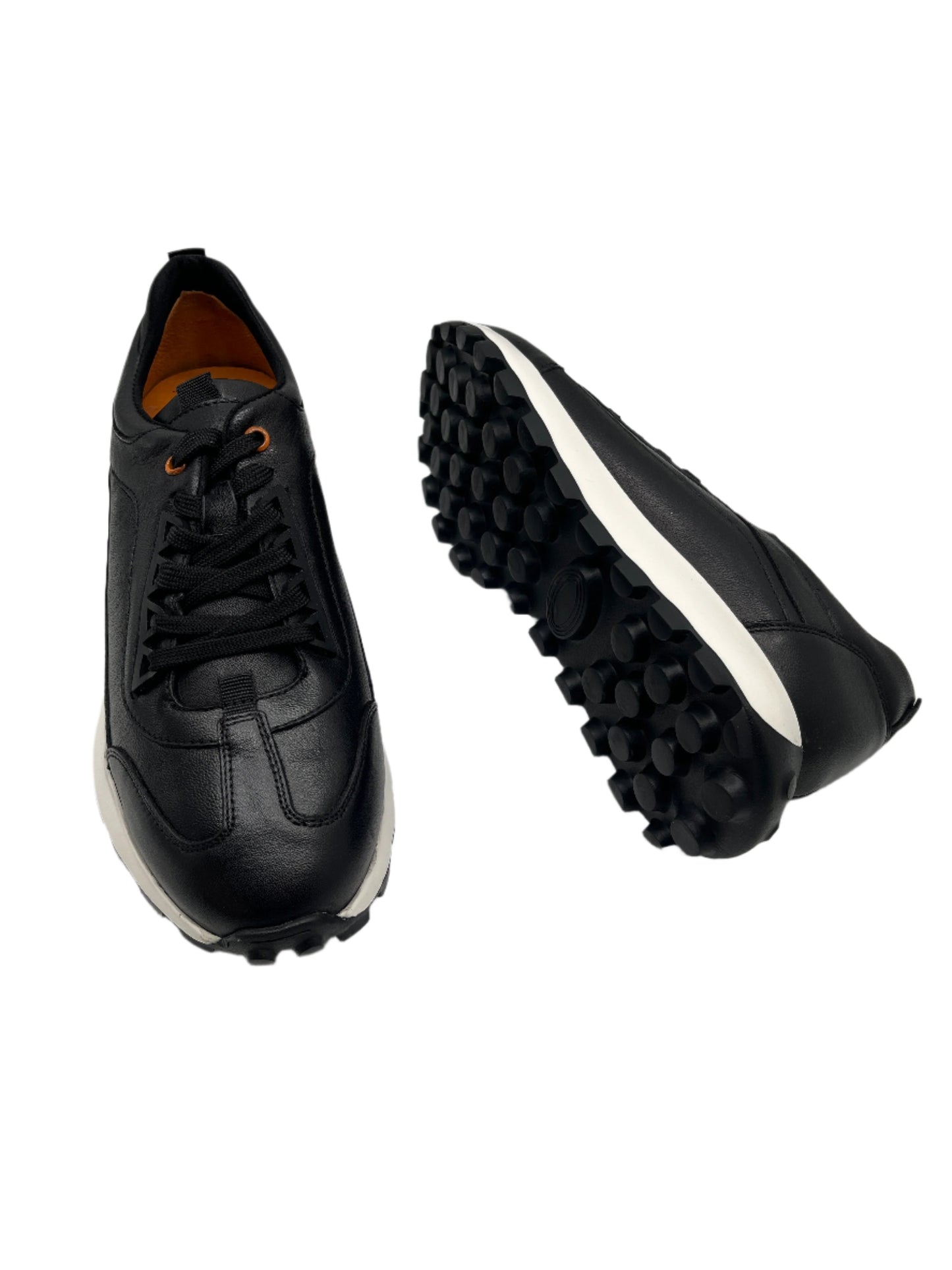 Freefoot 252574 Black Leather Lace Sneaker with White Rim on Sole