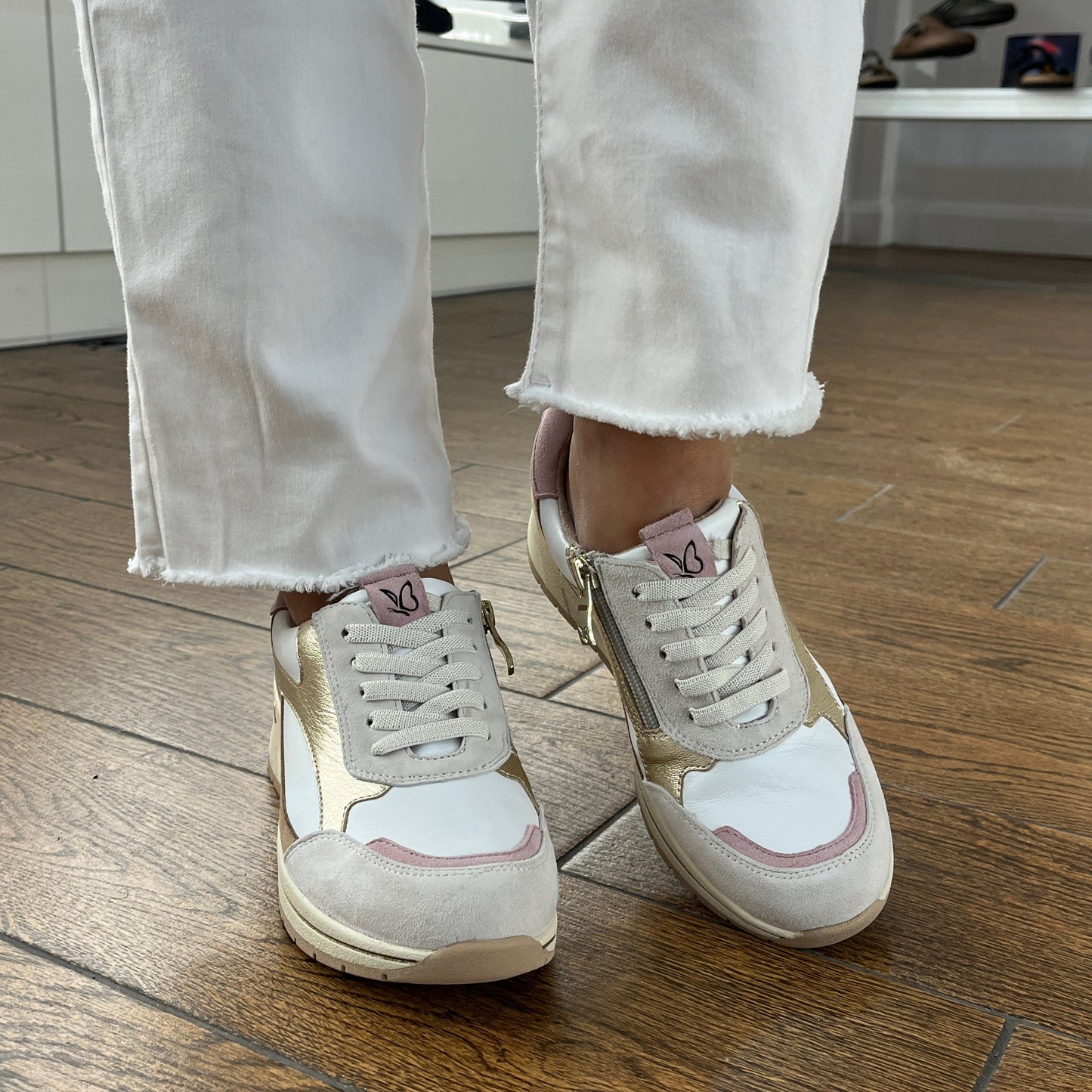 Caprice 9-23701-46 137 White, Beige, Pink & Light Gold Combi Trainers