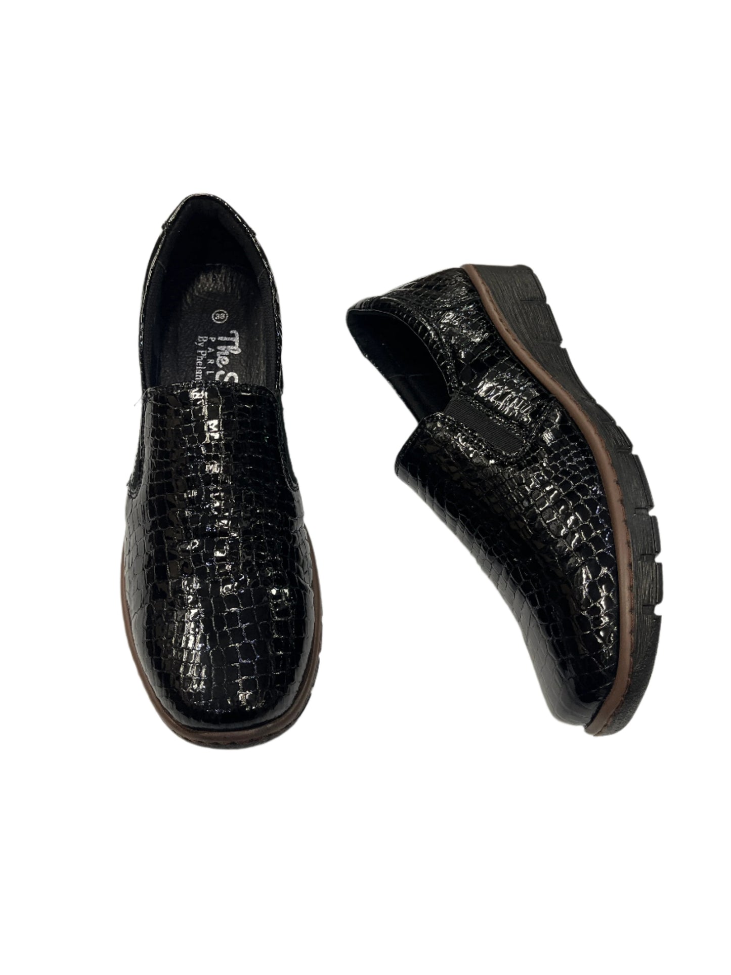 The Shoe Parlour by Phelan's Shoes 314-22 Black Patent Croc Slip On Shoes