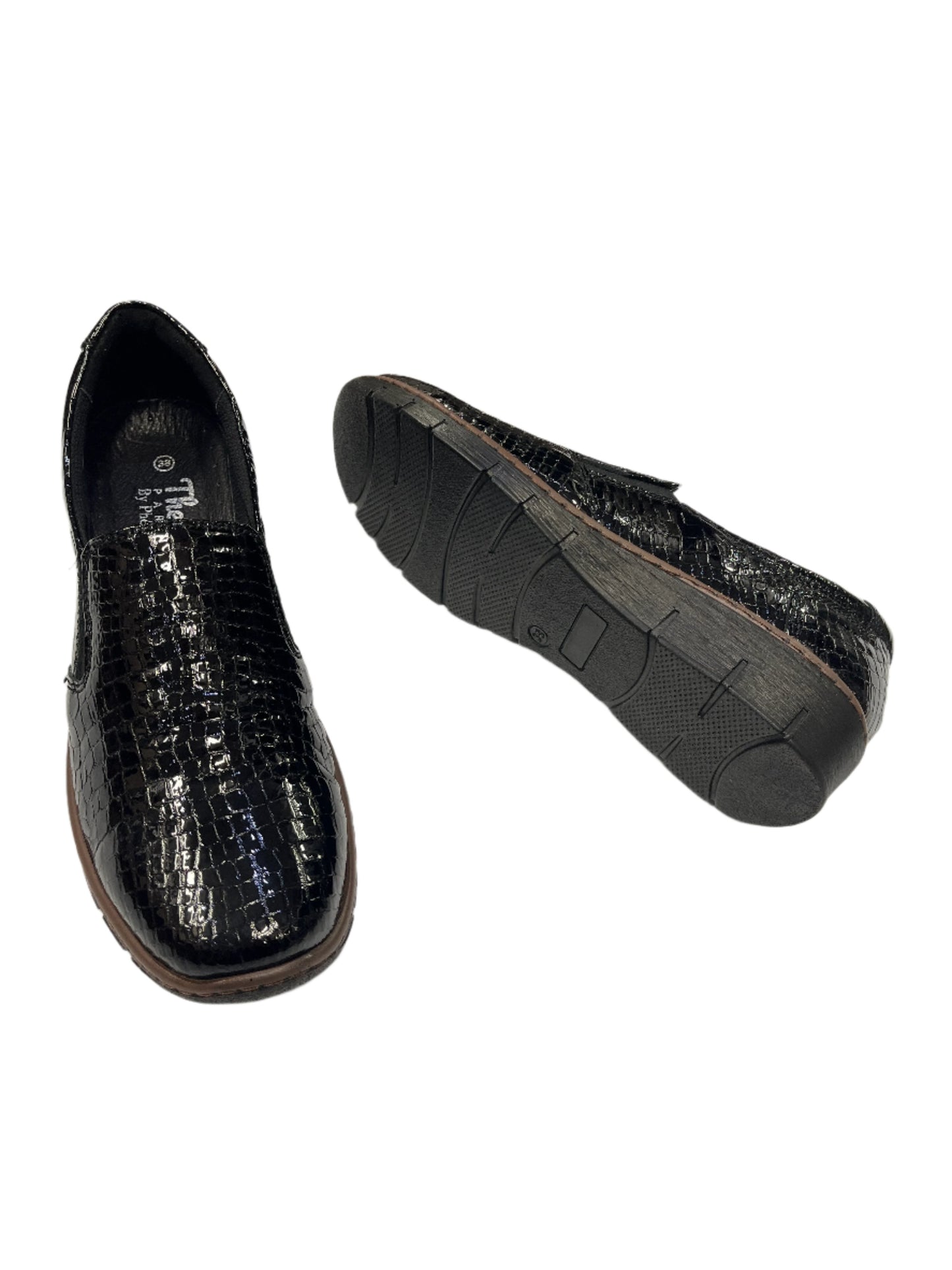 The Shoe Parlour by Phelan's Shoes 314-22 Black Patent Croc Slip On Shoes