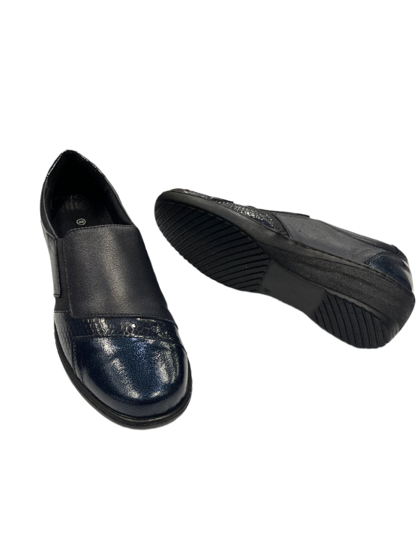 The Shoe Parlour by Phelan's Shoes 461-18 Navy Leather & Patent Slip On Shoes