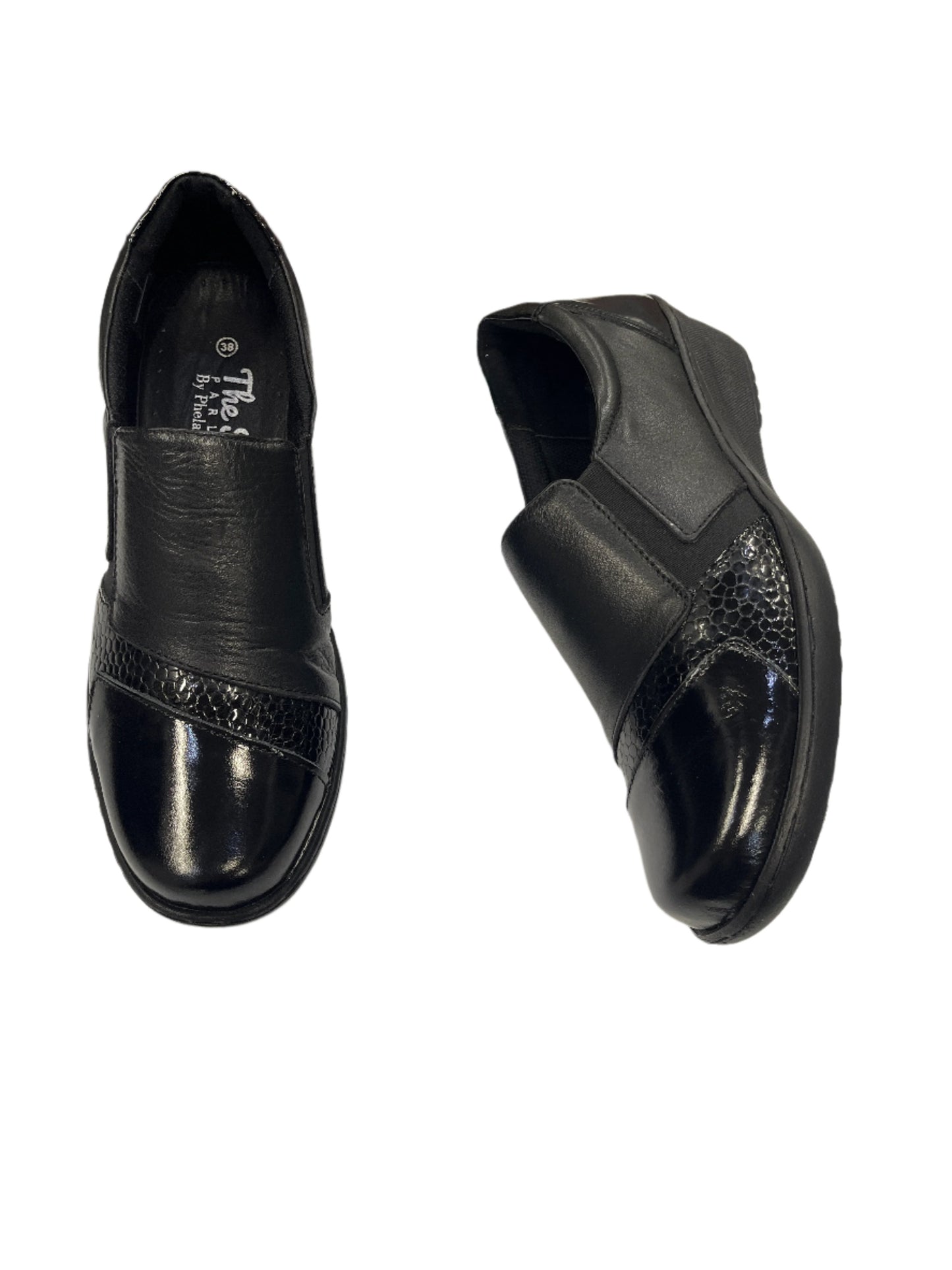 The Shoe Parlour by Phelan's Shoes 461-18 Black Leather & Patent Slip On Shoes