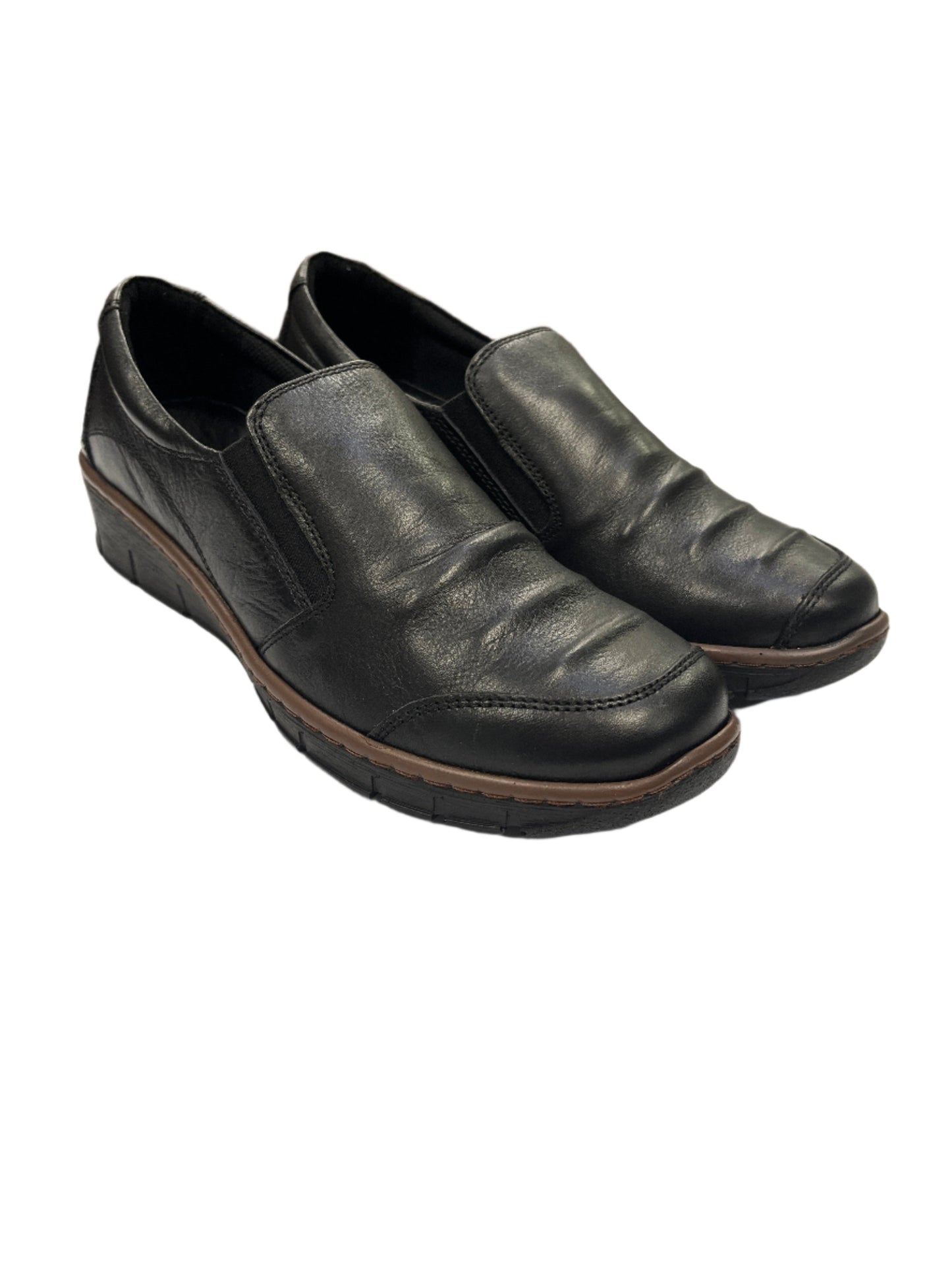 The Shoe Parlour by Phelan's Shoes 151-22 Black Leather Slip On Shoes with Brown Trim