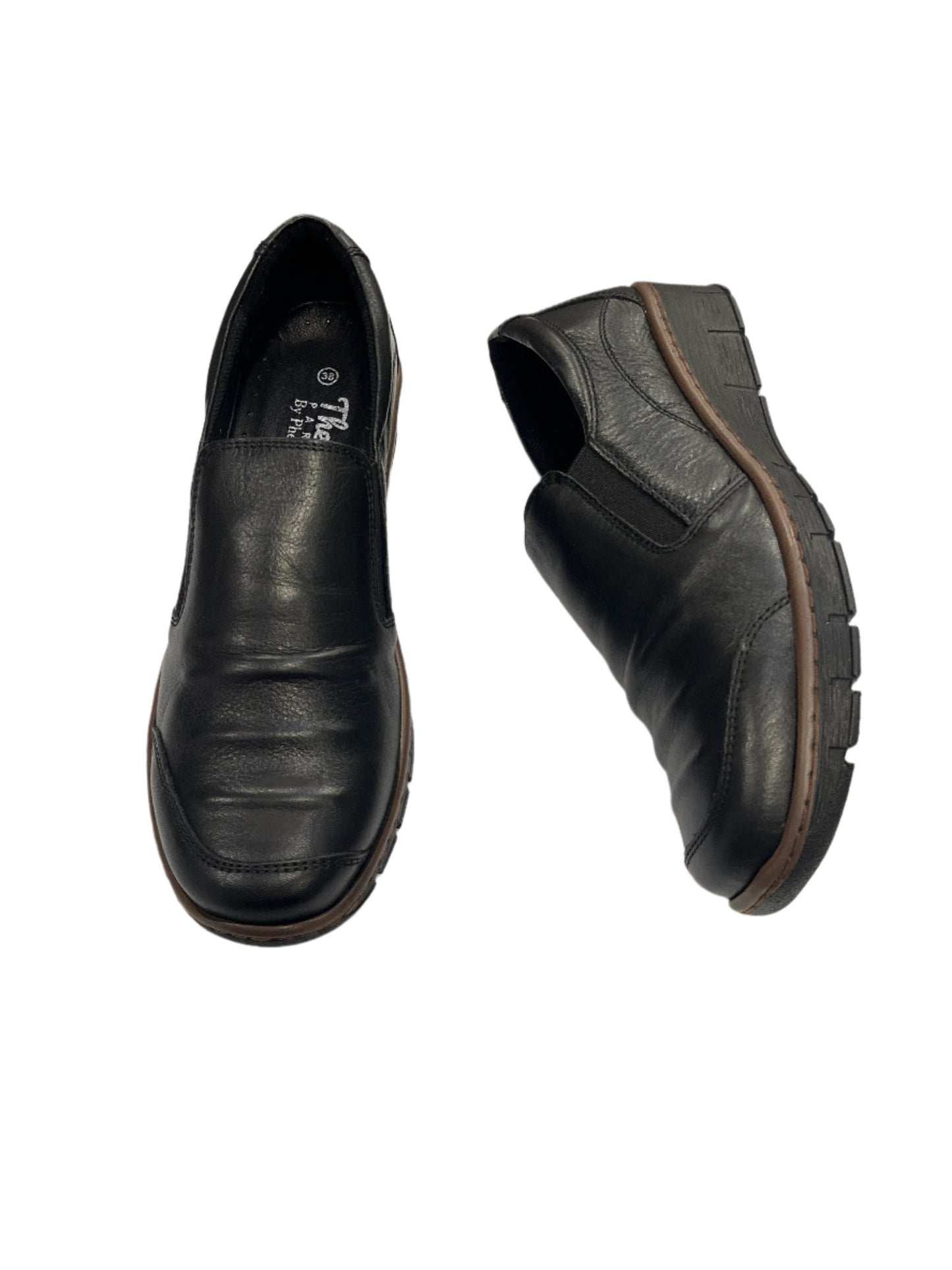 The Shoe Parlour by Phelan's Shoes 151-22 Black Leather Slip On Shoes with Brown Trim
