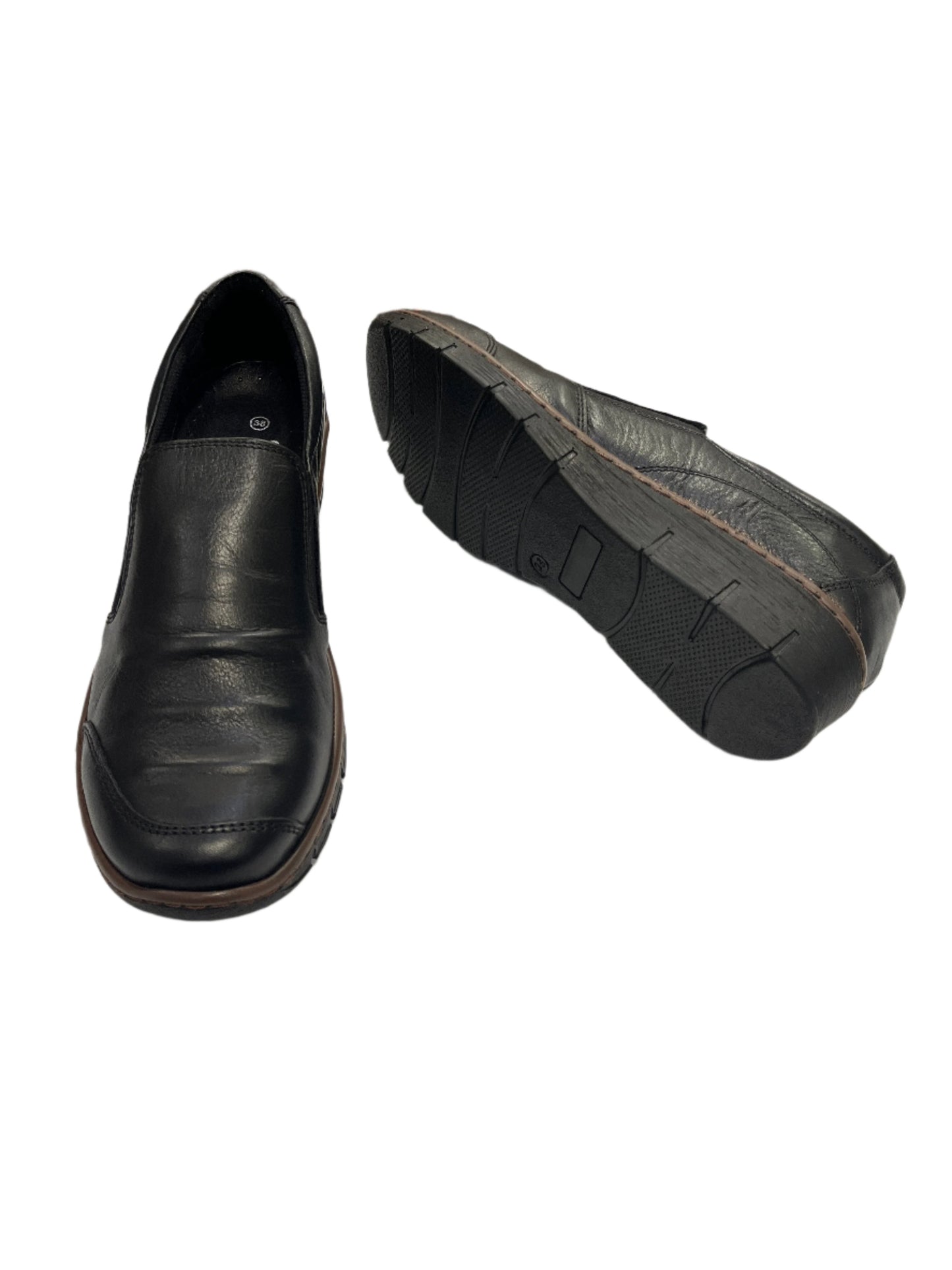 The Shoe Parlour by Phelan's Shoes 151-22 Black Leather Slip On Shoes with Brown Trim
