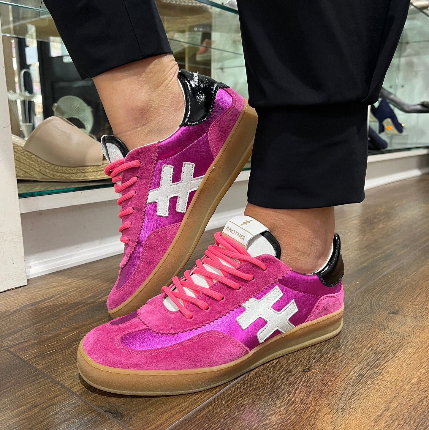 Another Trend A032M324 Bubblegum Pink Fuchsia Trainers with Black Back