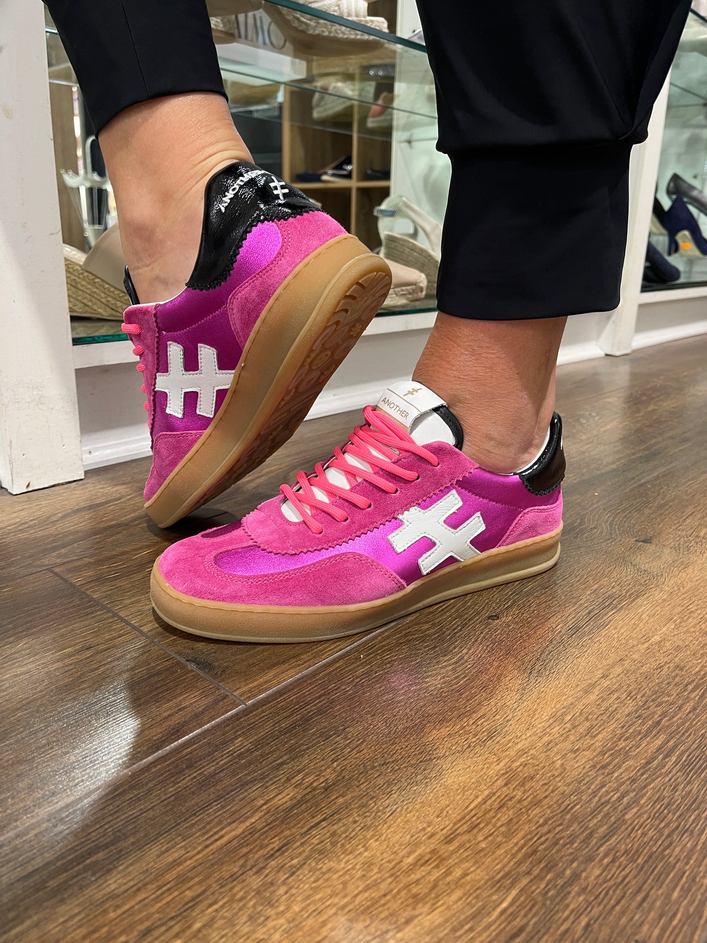 Another Trend A032M324 Bubblegum Pink Fuchsia Trainers with Black Back