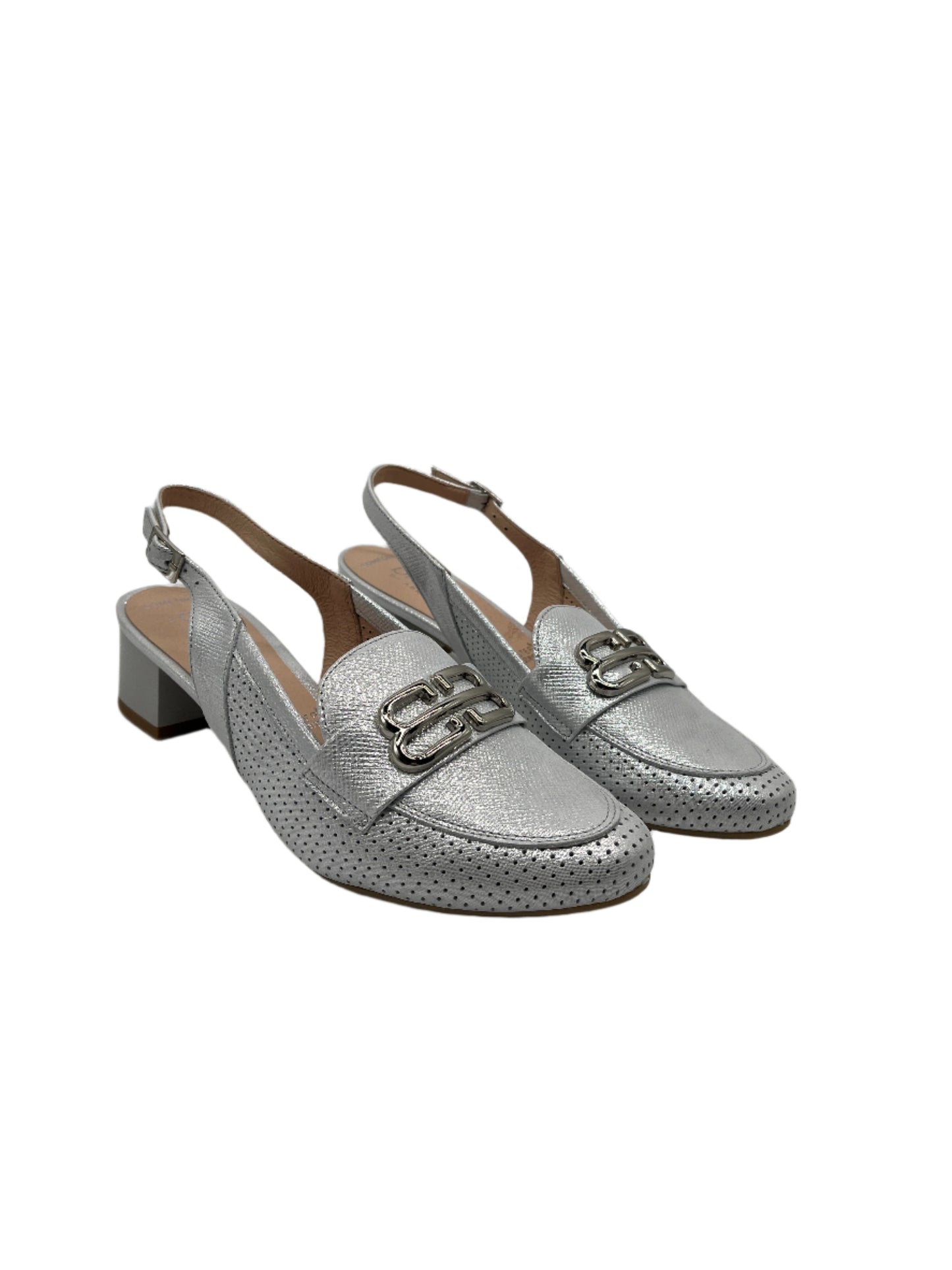 Bioeco by Arka 4172 2103+1661 Silver Shimmer Block Heel Slingback Shoes