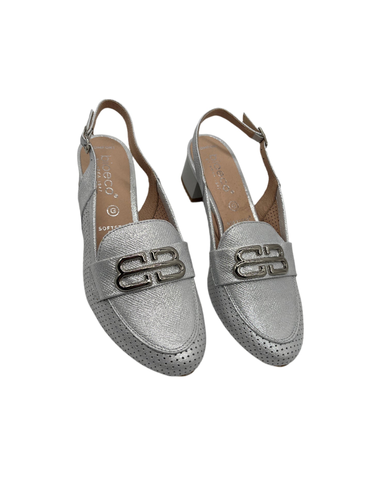 Bioeco by Arka 4172 2103+1661 Silver Shimmer Block Heel Slingback Shoes