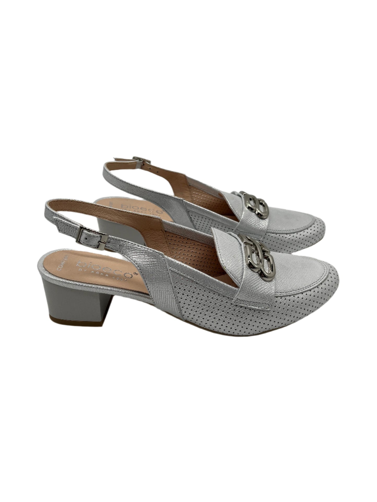 Bioeco by Arka 4172 2103+1661 Silver Shimmer Block Heel Slingback Shoes