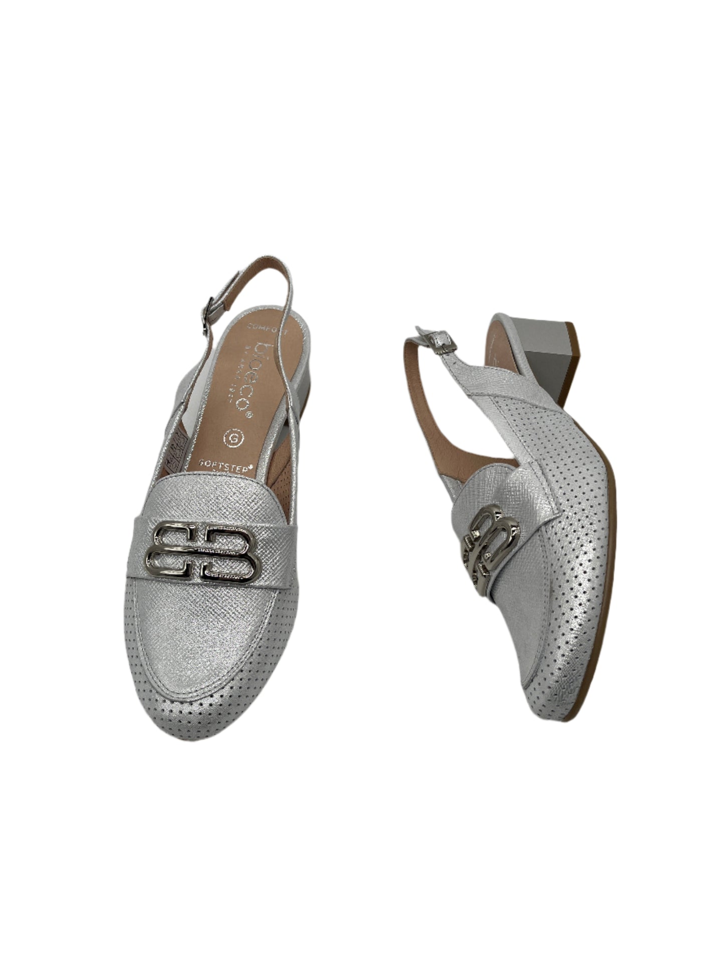 Bioeco by Arka 4172 2103+1661 Silver Shimmer Block Heel Slingback Shoes