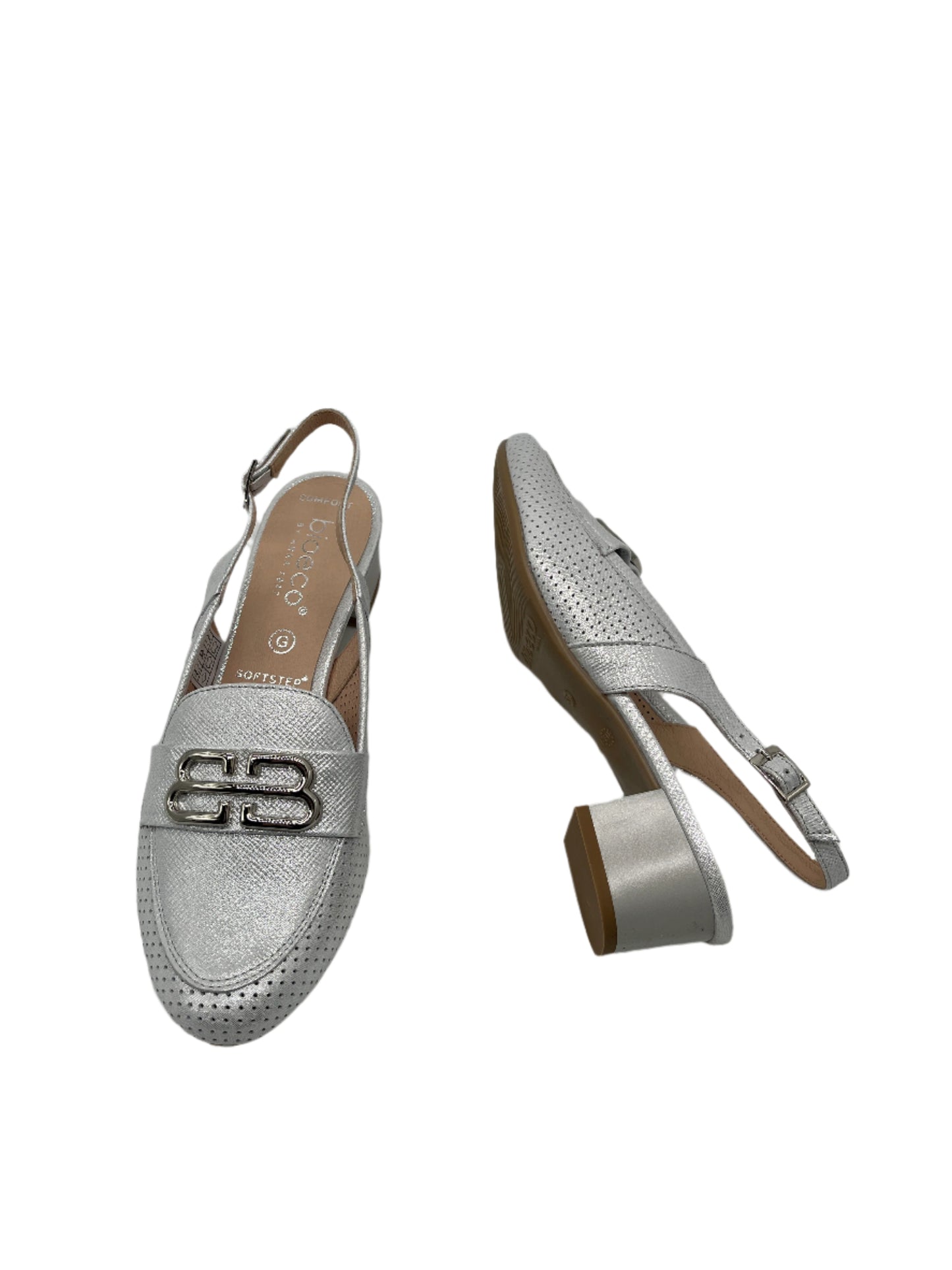 Bioeco by Arka 4172 2103+1661 Silver Shimmer Block Heel Slingback Shoes