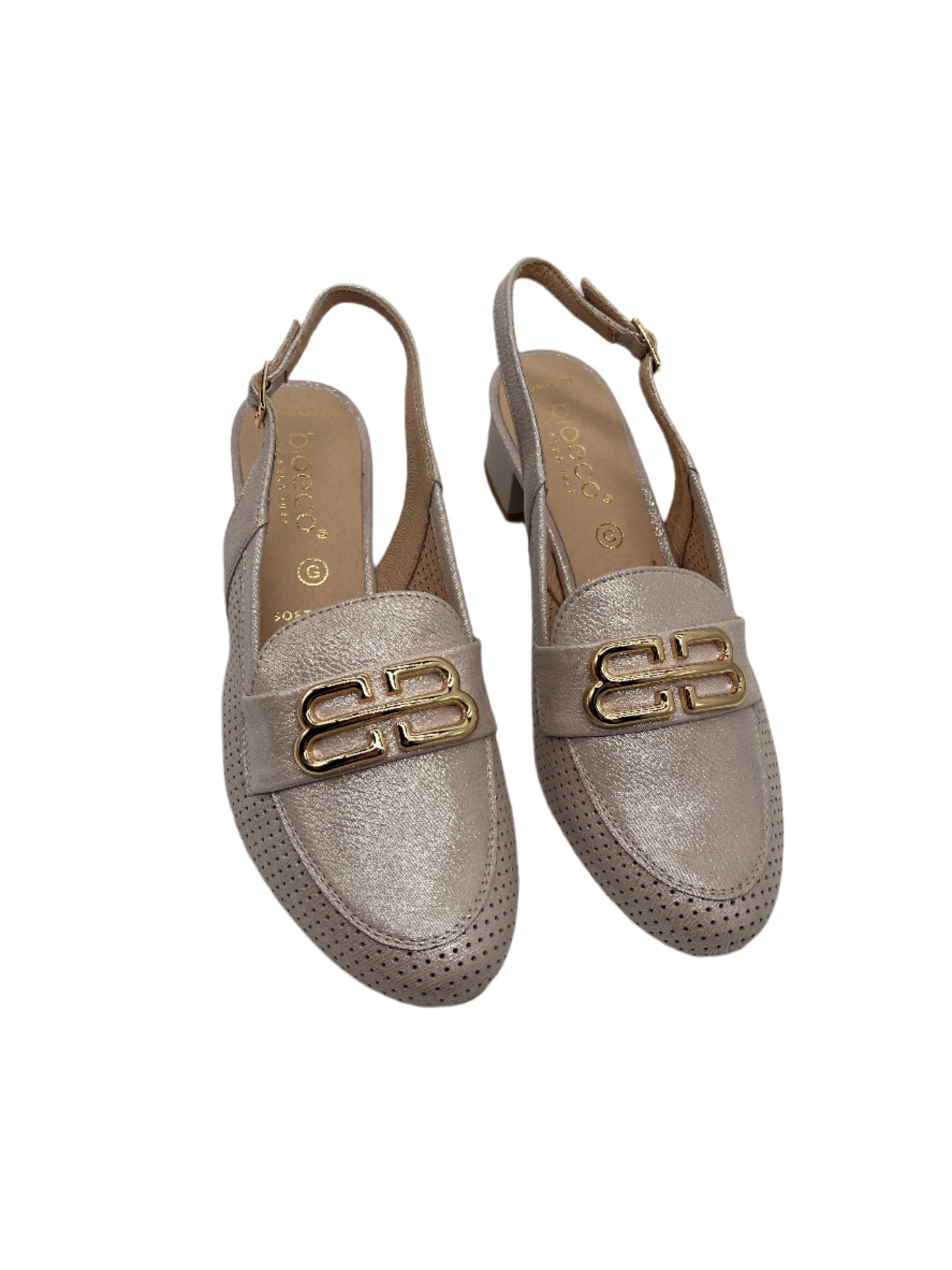 Bioeco by Arka 4172 2067+1315 Metallic Pink Leather Block Heel Slingback Shoes