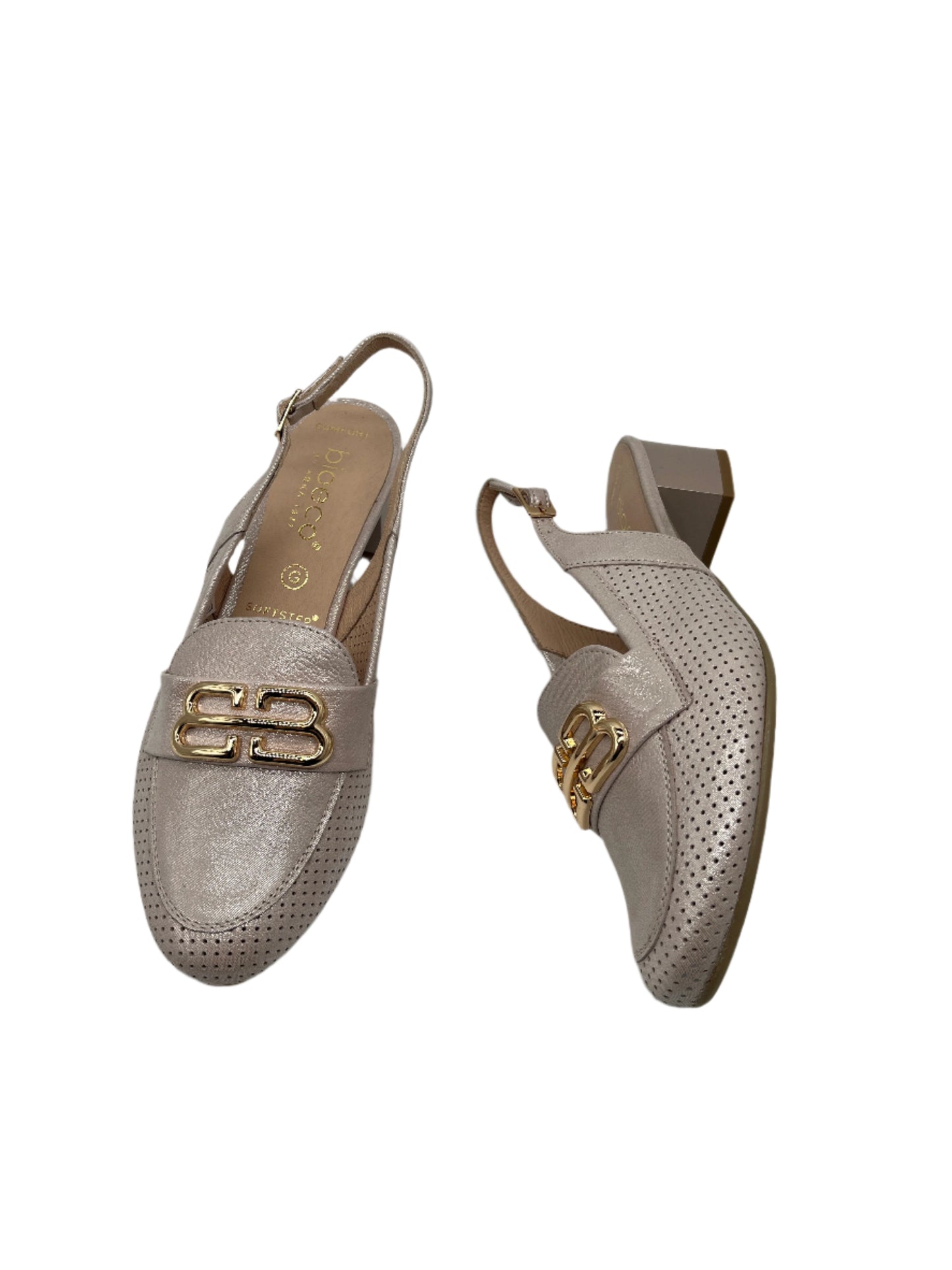 Bioeco by Arka 4172 2067+1315 Metallic Pink Leather Block Heel Slingback Shoes