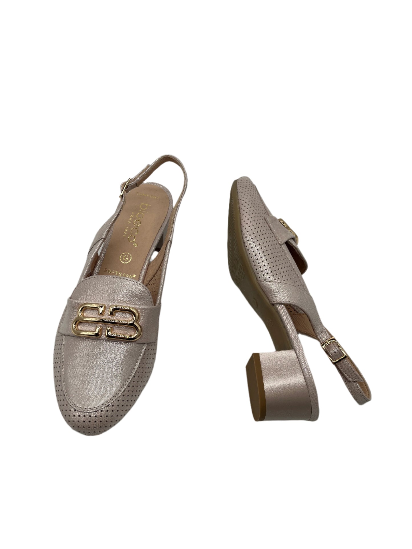 Bioeco by Arka 4172 2067+1315 Metallic Pink Leather Block Heel Slingback Shoes