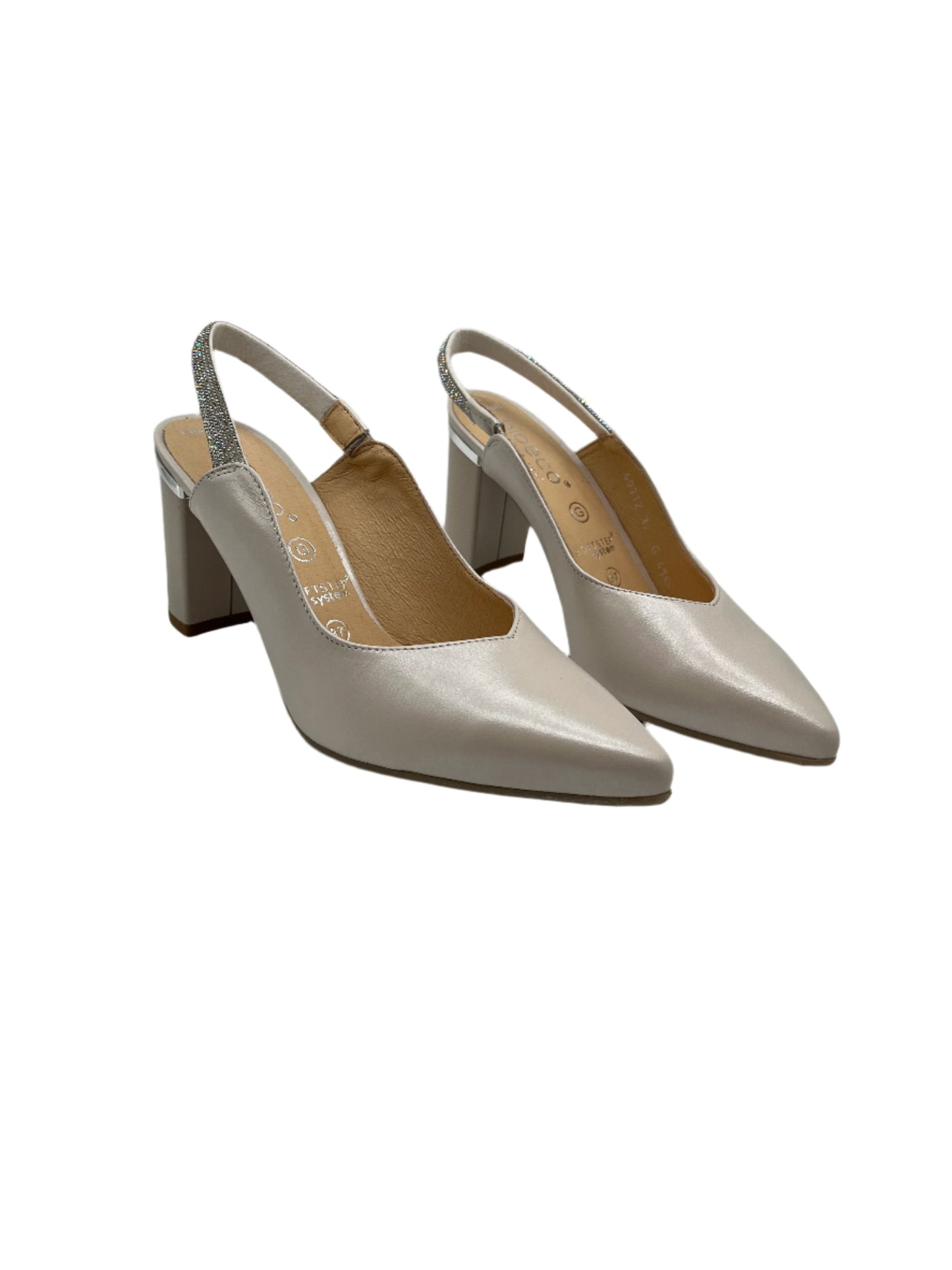 Bioeco by Arka 4186 2380+1661 Pearl Leather Block Heels with Slingback Strap