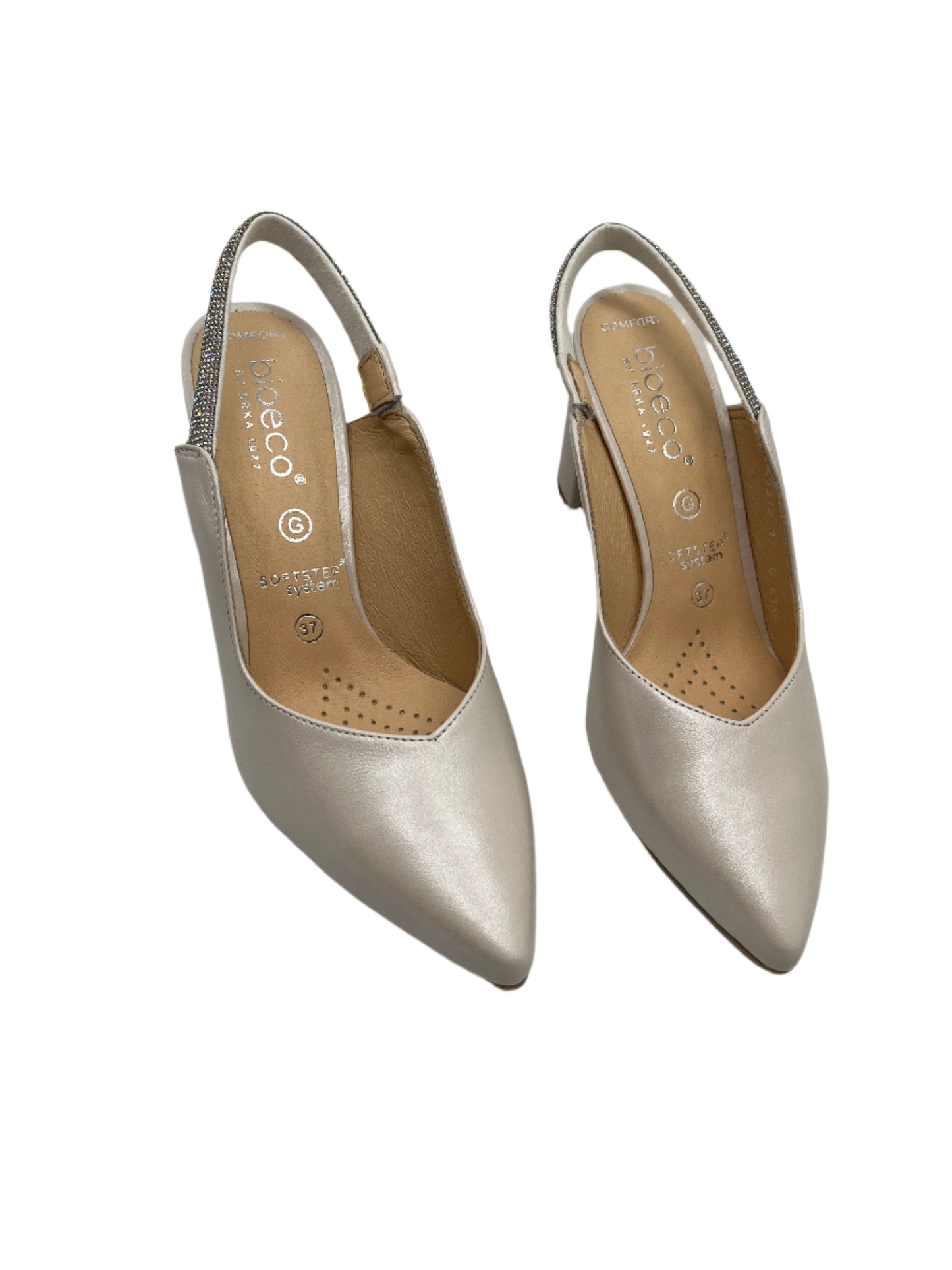Bioeco by Arka 4186 2380+1661 Pearl Leather Block Heels with Slingback Strap