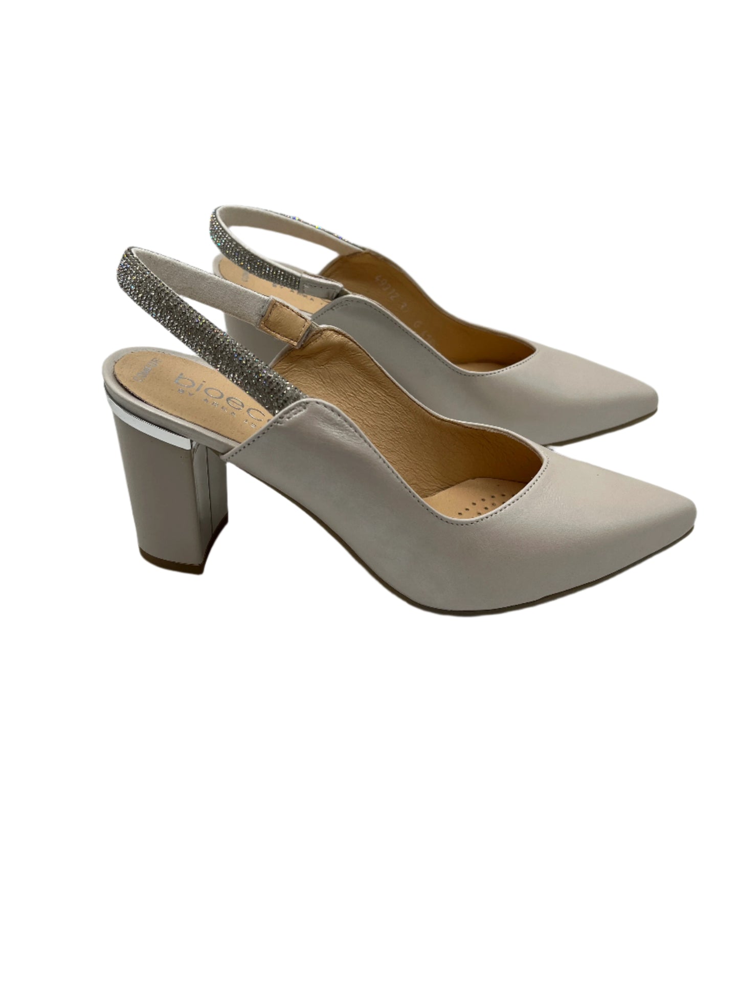 Bioeco by Arka 4186 2380+1661 Pearl Leather Block Heels with Slingback Strap
