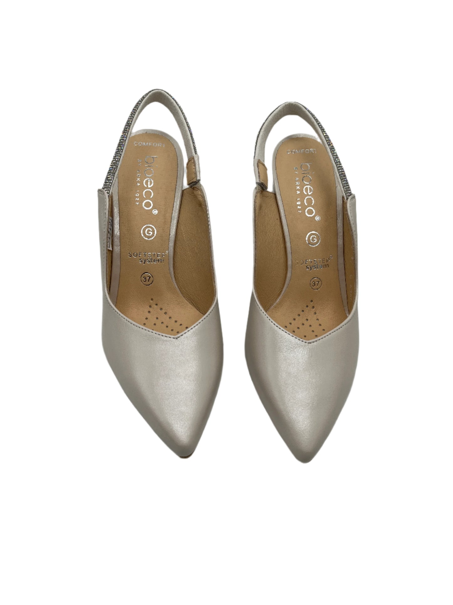 Bioeco by Arka 4186 2380+1661 Pearl Leather Block Heels with Slingback Strap