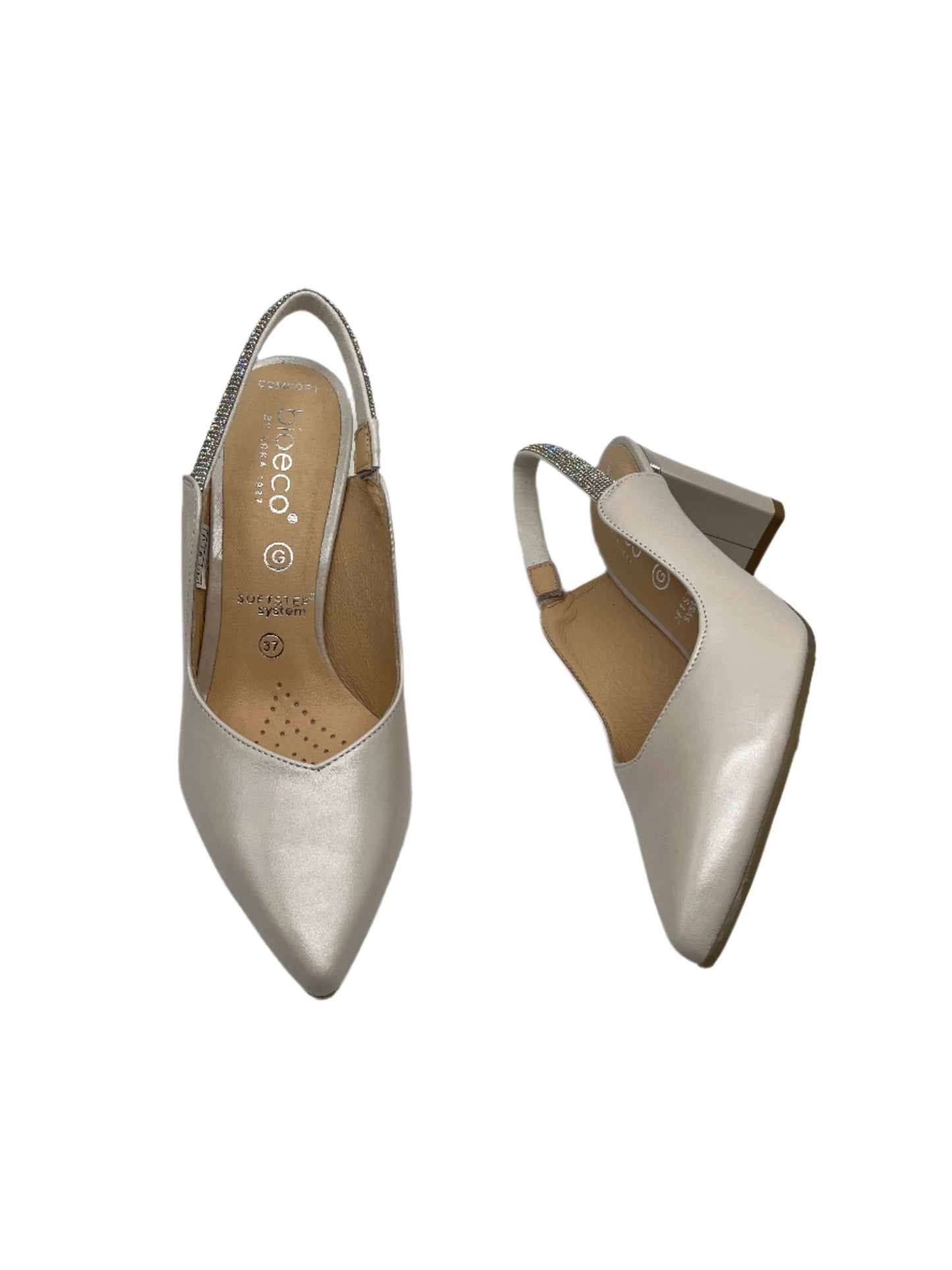 Bioeco by Arka 4186 2380+1661 Pearl Leather Block Heels with Slingback Strap
