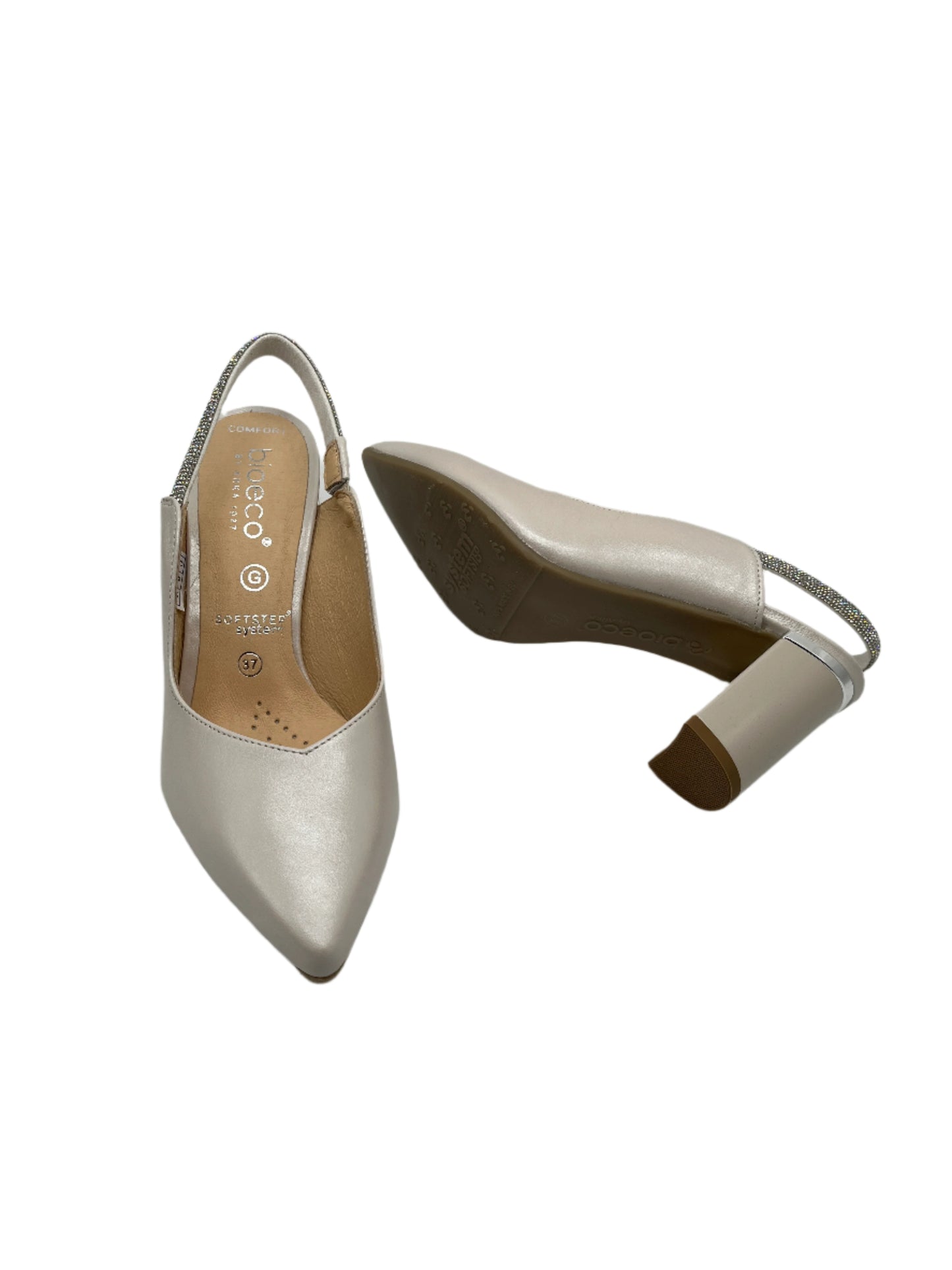 Bioeco by Arka 4186 2380+1661 Pearl Leather Block Heels with Slingback Strap