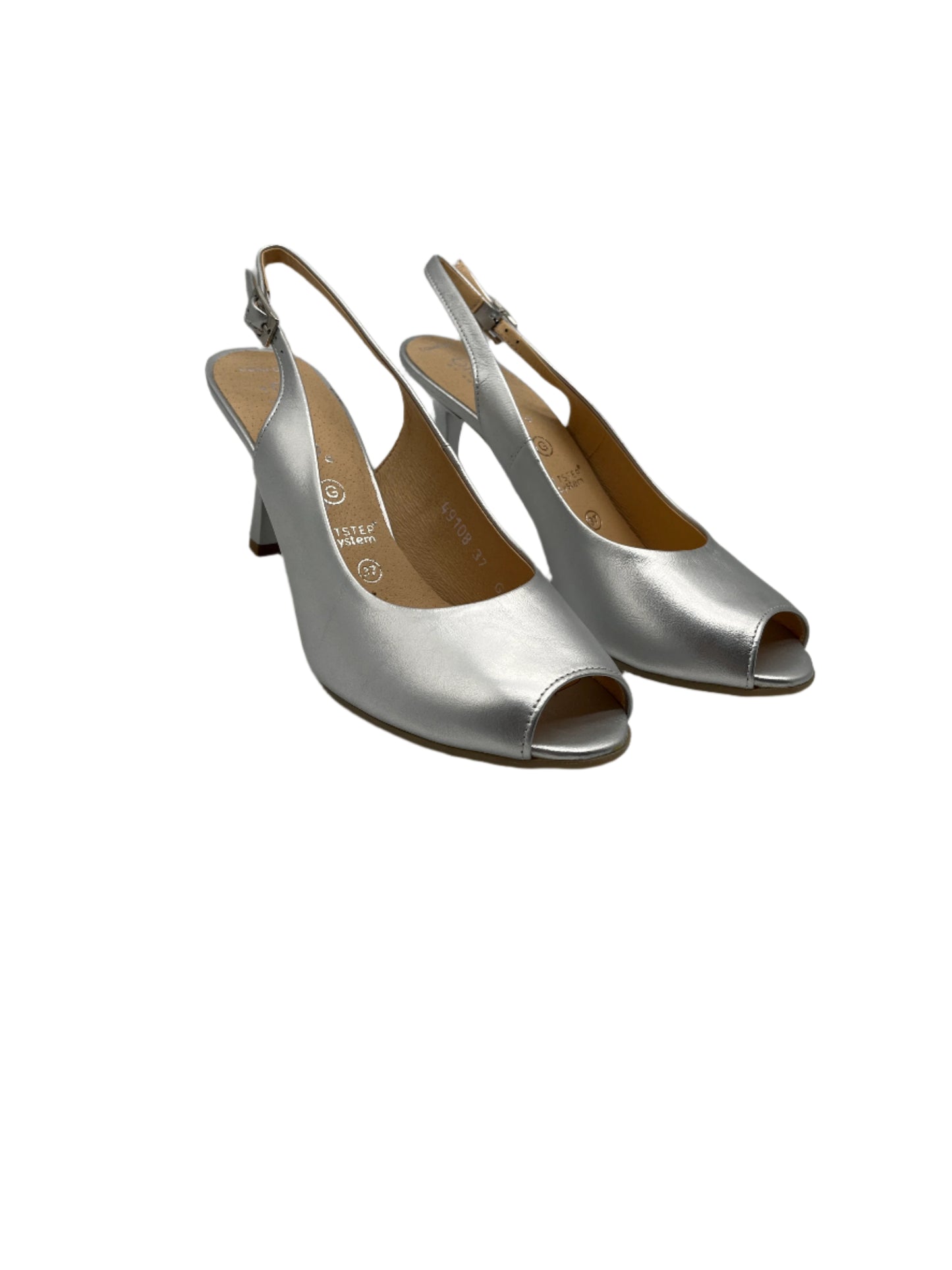 Bioeco by Arka 4180 2439+1661 Silver Leather Heels with Slingback Strap & Peep Toe