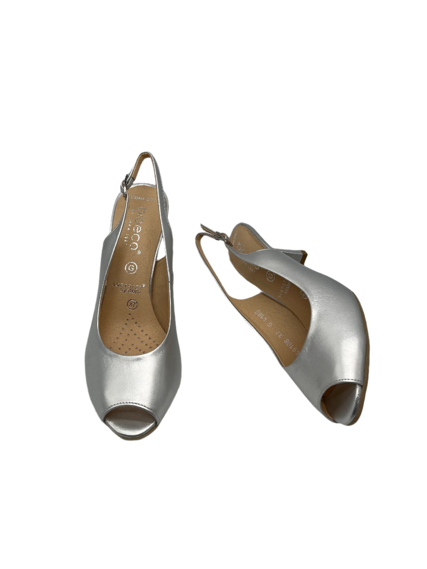 Bioeco by Arka 4180 2439+1661 Silver Leather Heels with Slingback Strap & Peep Toe
