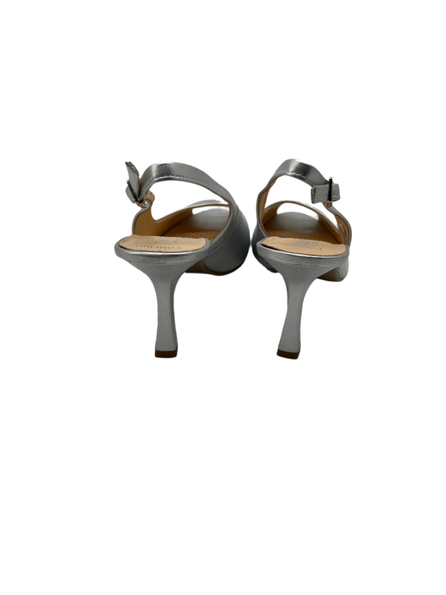 Bioeco by Arka 4180 2439+1661 Silver Leather Heels with Slingback Strap & Peep Toe